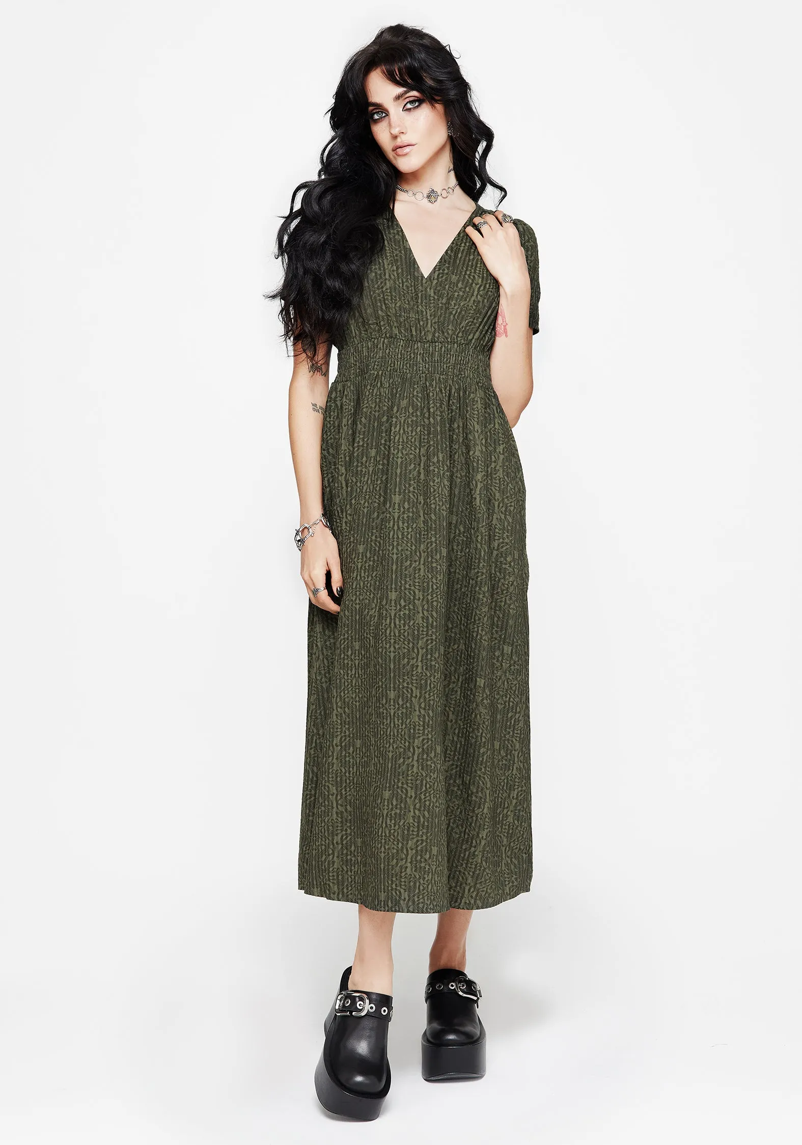 Elegant Appearance Perfect Layering Francesca Dragon Printed Wrap Over Midaxi Dress