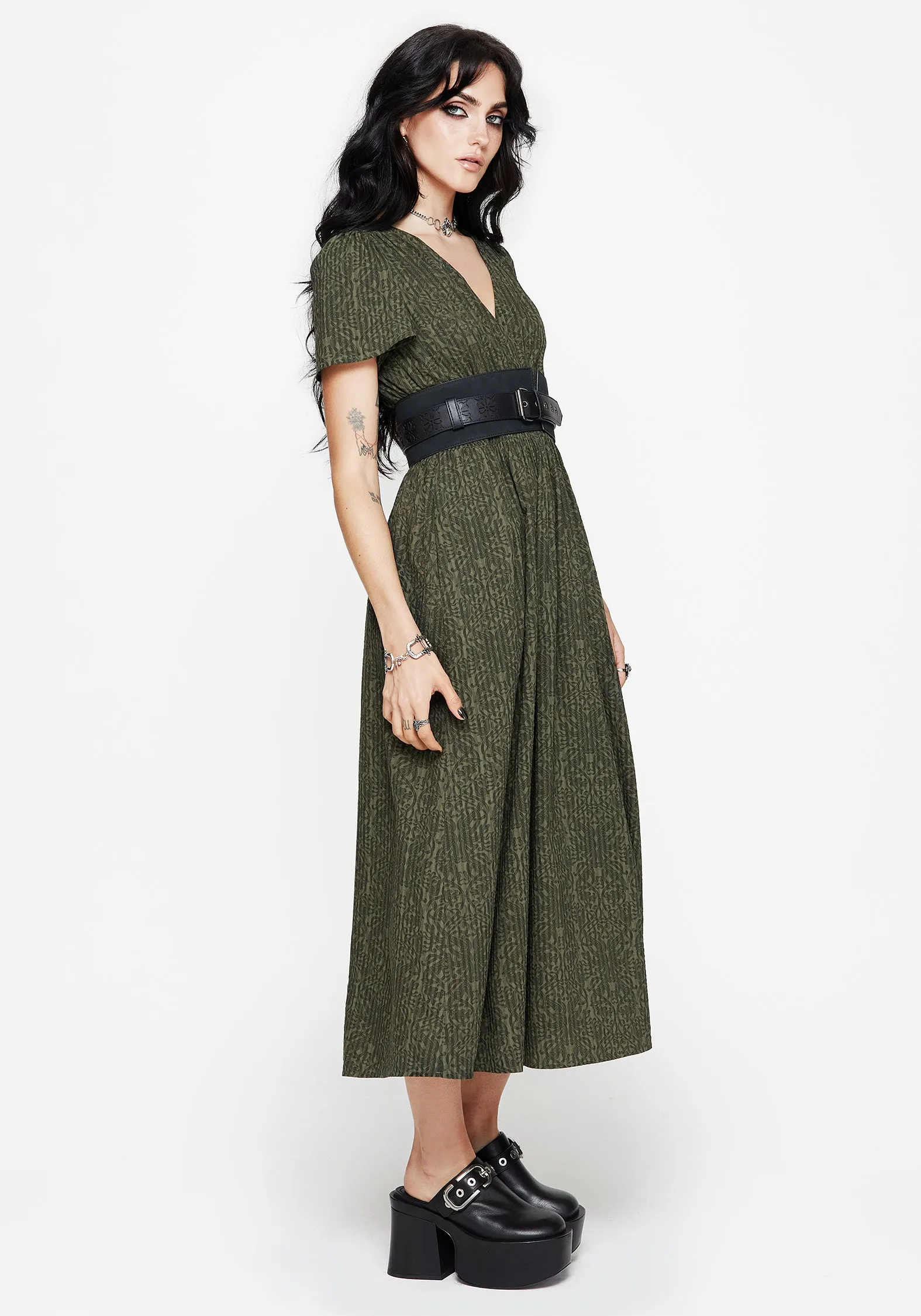 Casual Tones All-season Francesca Dragon Printed Wrap Over Midaxi Dress
