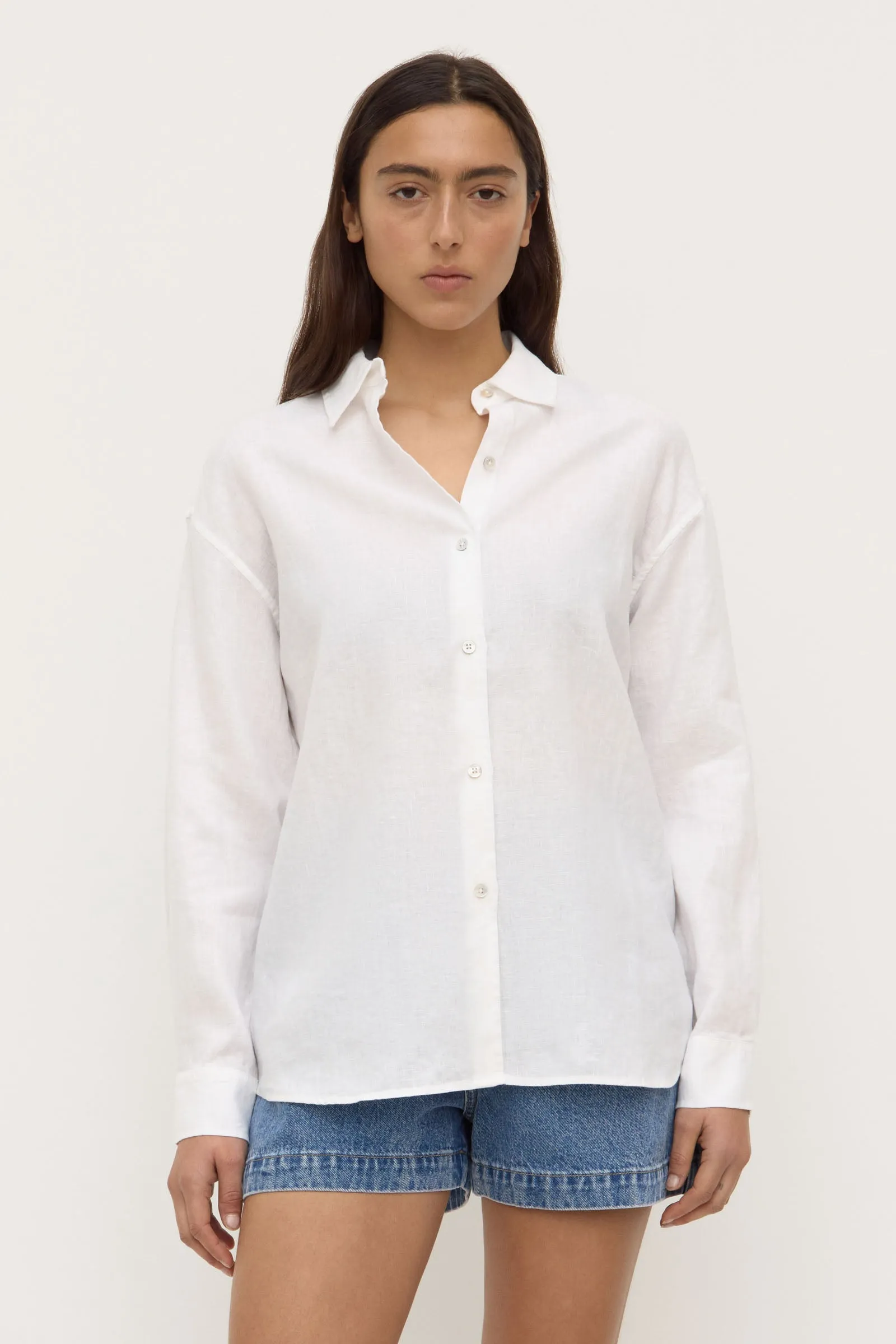 Ribbed Trim Womens Everyday Linen Shirt