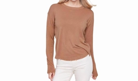 Frayed Edge Round Hem Sweater In Truffle Layered Wearable