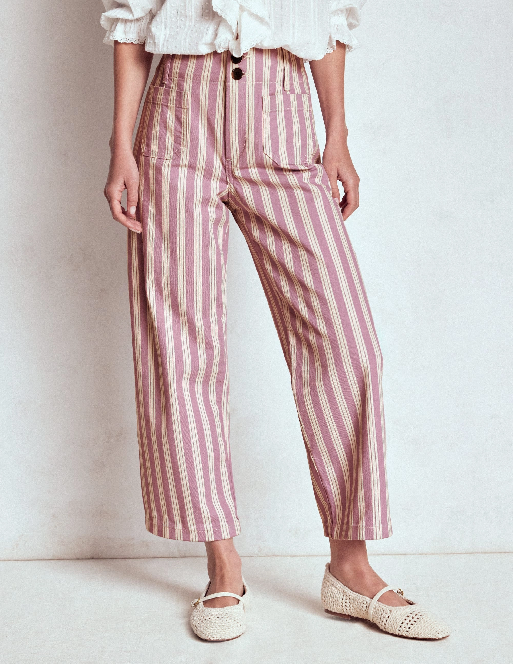 Neutral Look All Season Versatility Primrose Patch Pocket Trousers-Lilac Tram Stripe