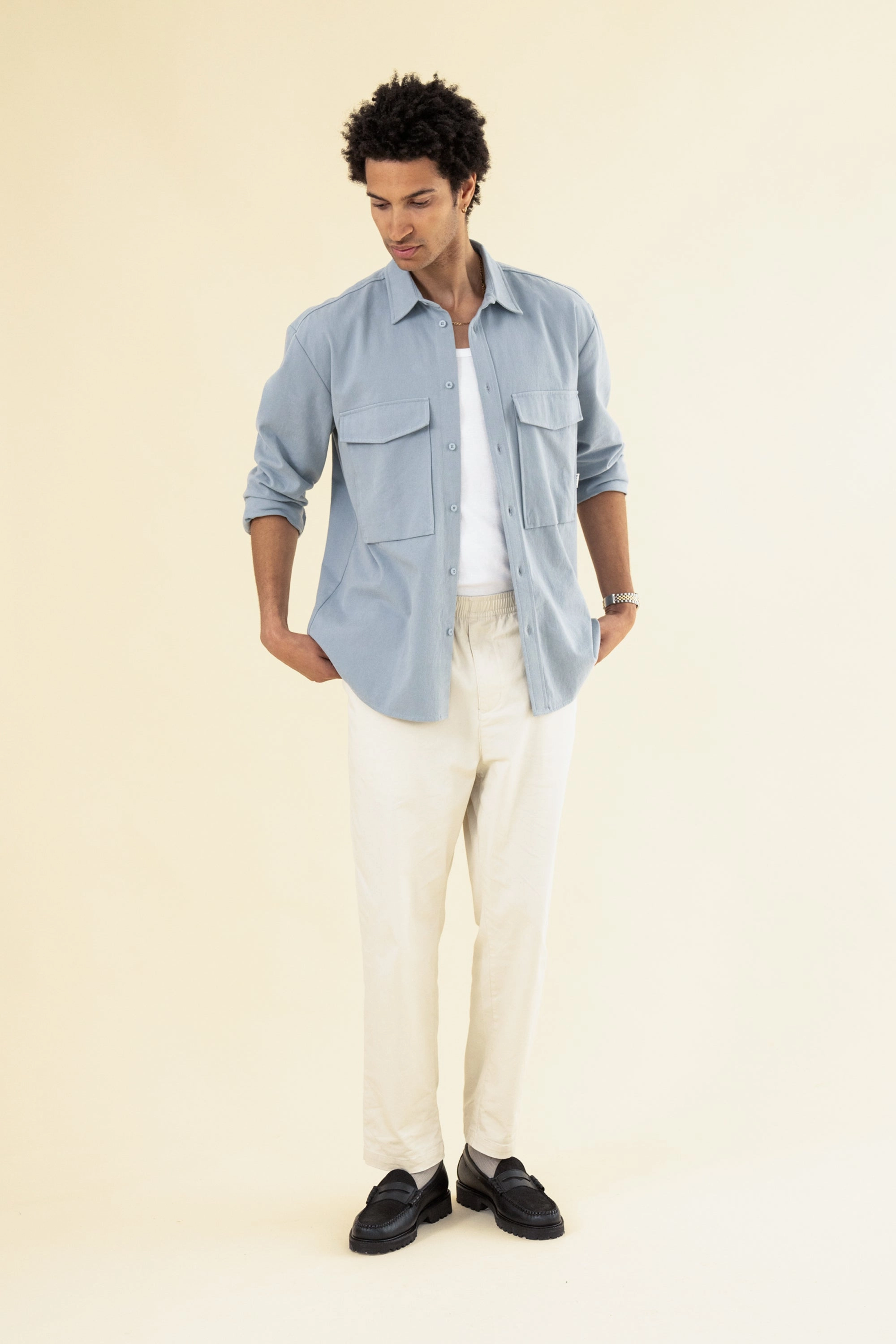 bound William Staple Cotton Trousers - Ecru Modern Layer Breath Flex
