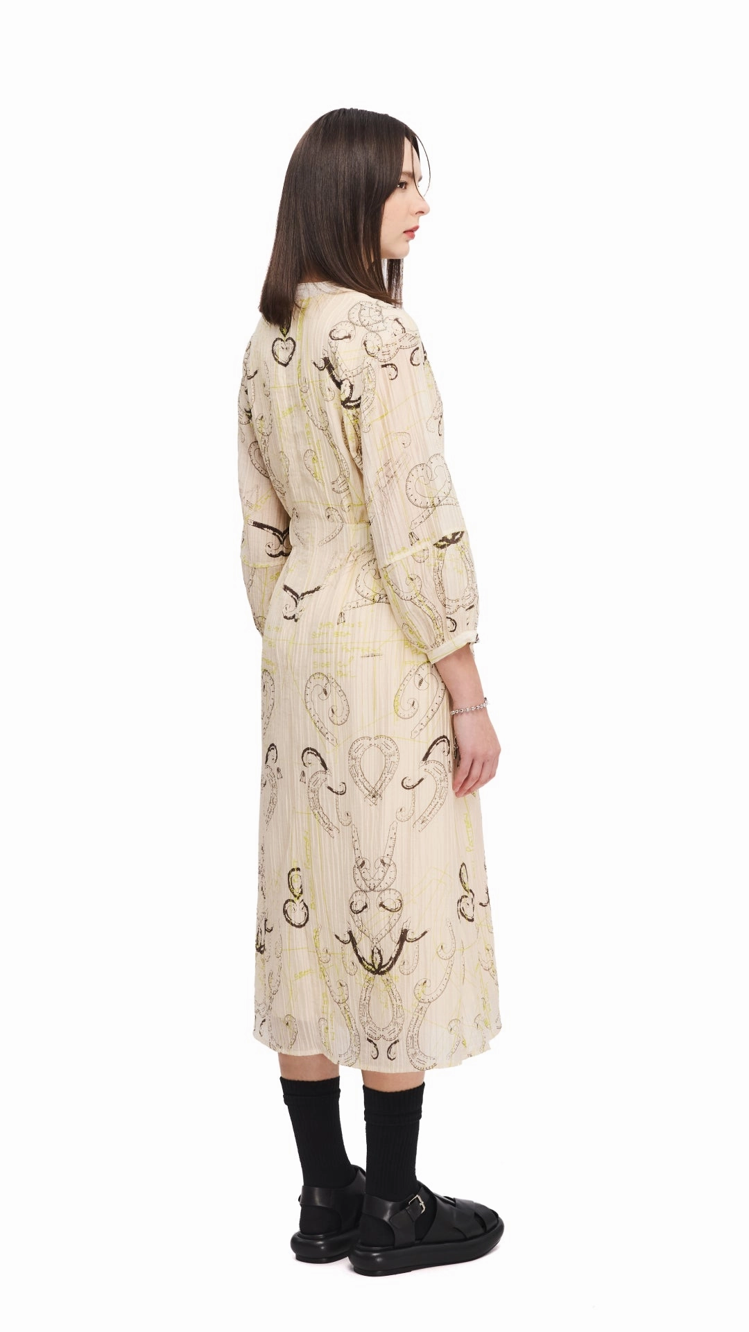 French Curve Ruler Print Puff-Sleeves Dress Casual maxi dress