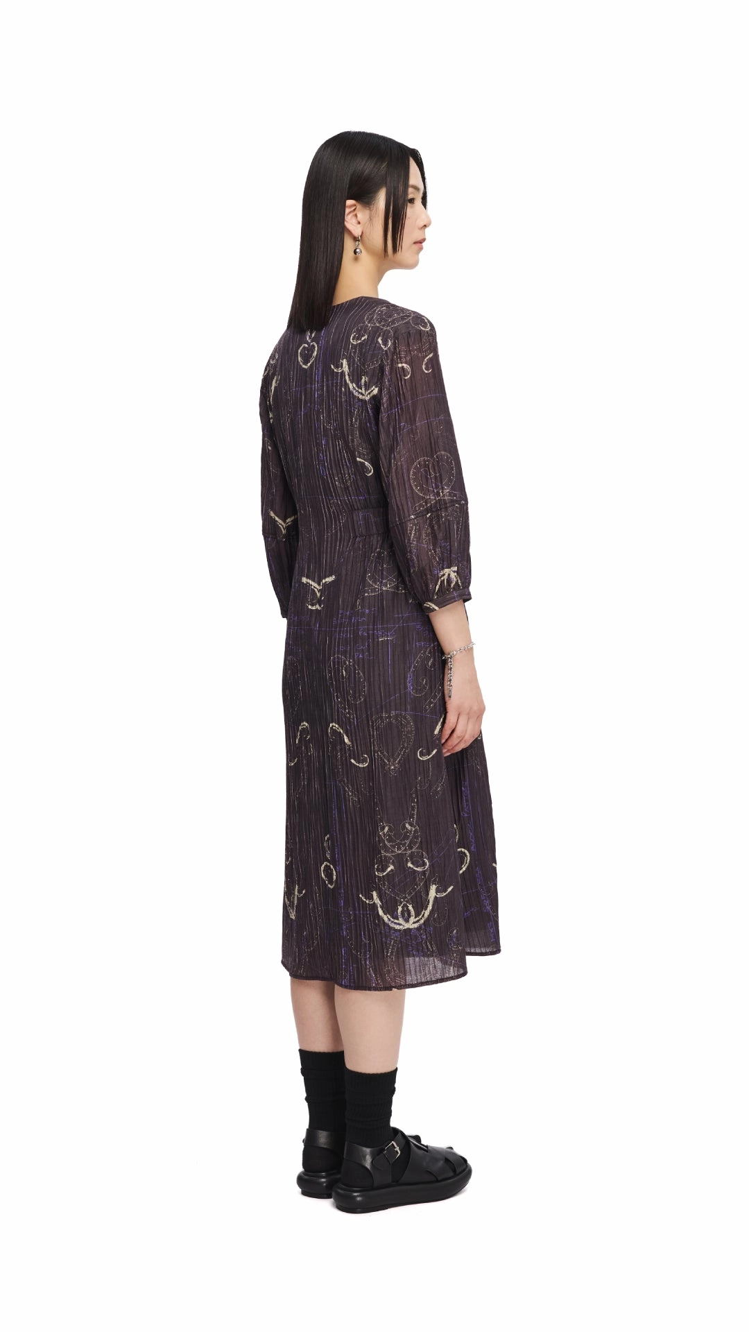 Stylish party wear Euro Touch French Curve Ruler Print Puff-Sleeves Dress