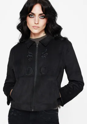 High Collar Style HybridLayerCompatibility Rite Celestial Embroidered Suedette Jacket