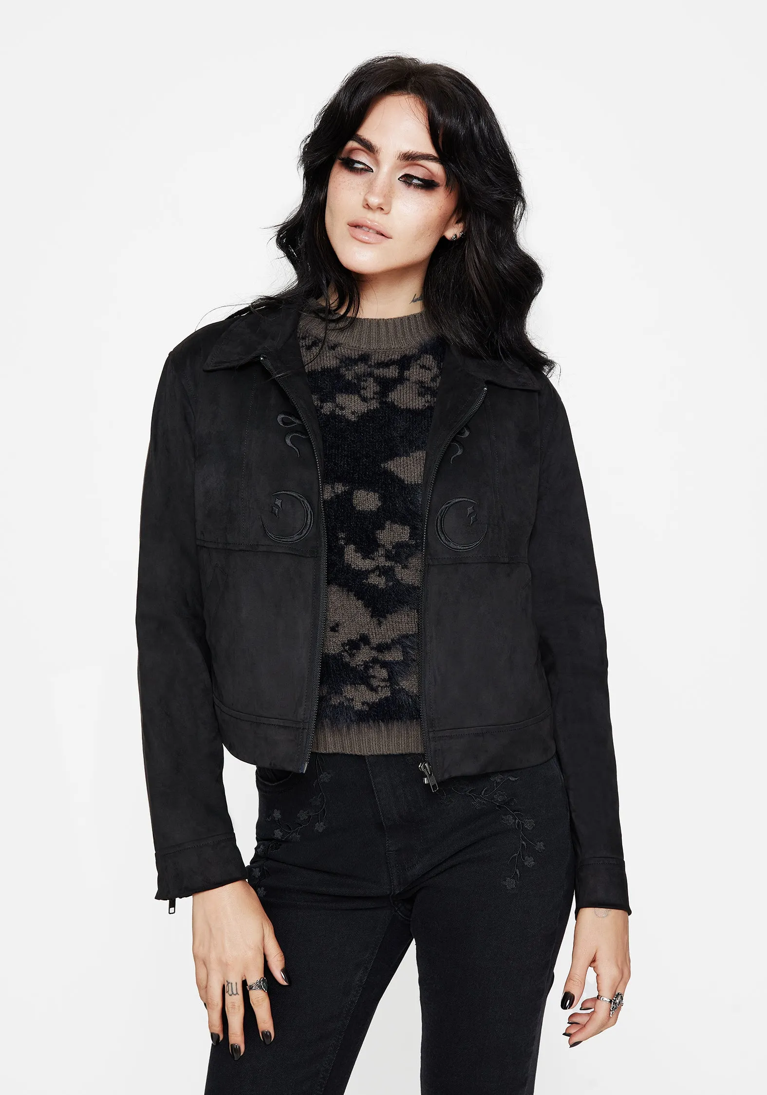 Winter Fit SoftshellTexture Rite Celestial Embroidered Suedette Jacket