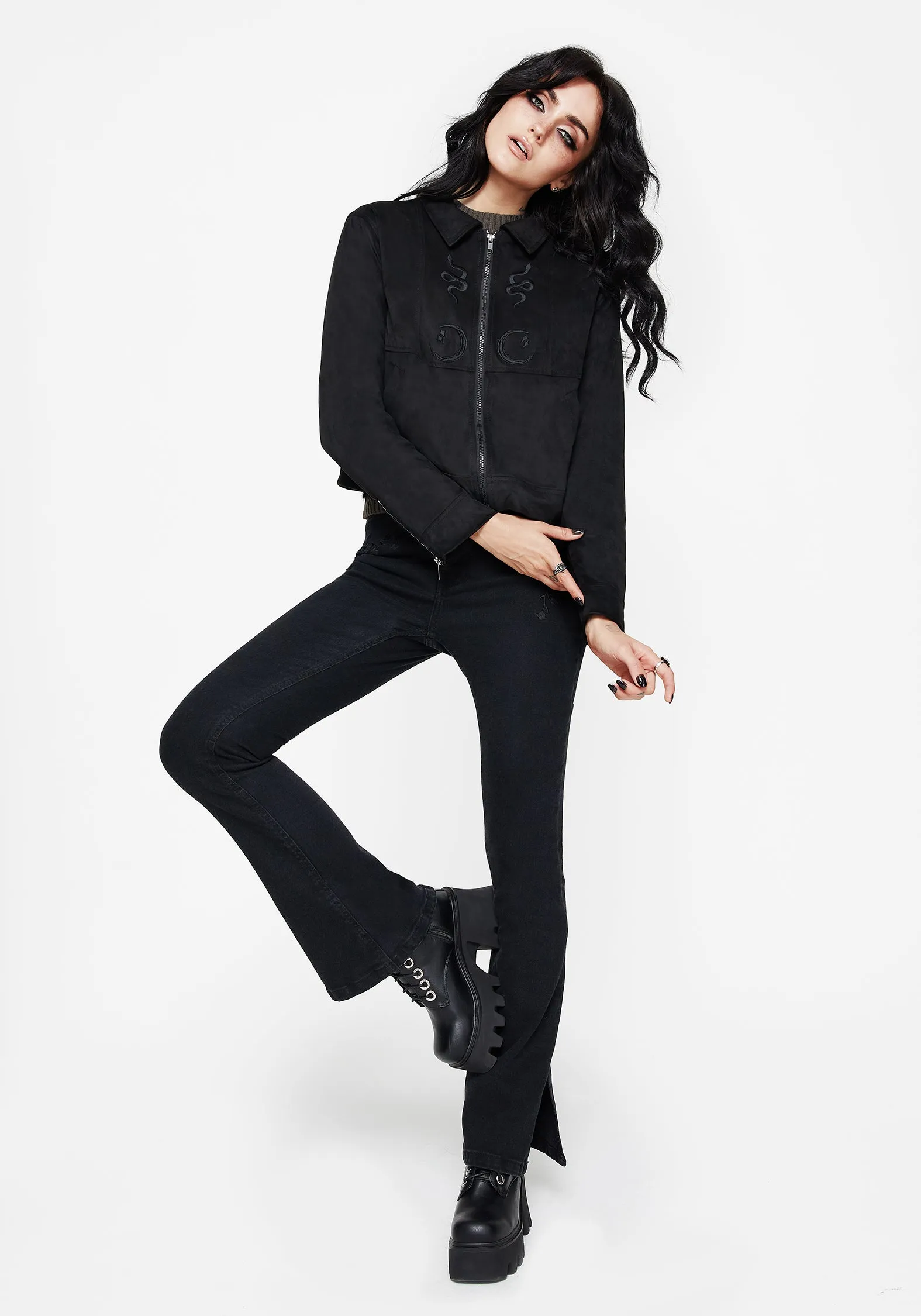 Rite Celestial Embroidered Suedette Jacket Functional Zip Detail PerimeterStructuralBoning