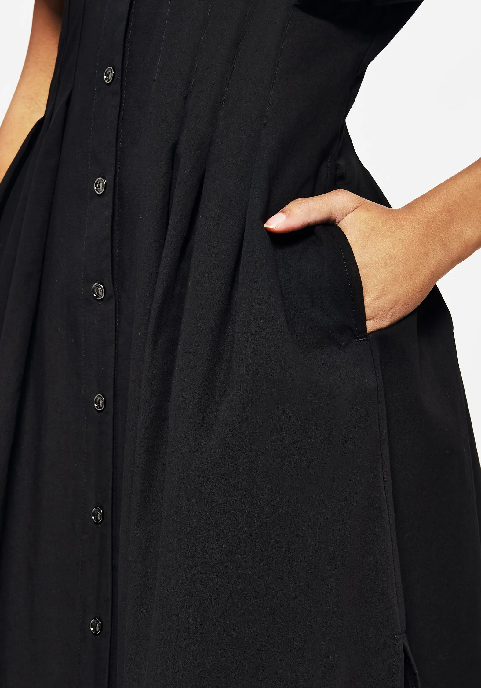 Finis Cotton Button Up Midi Shirt Dress Button-front