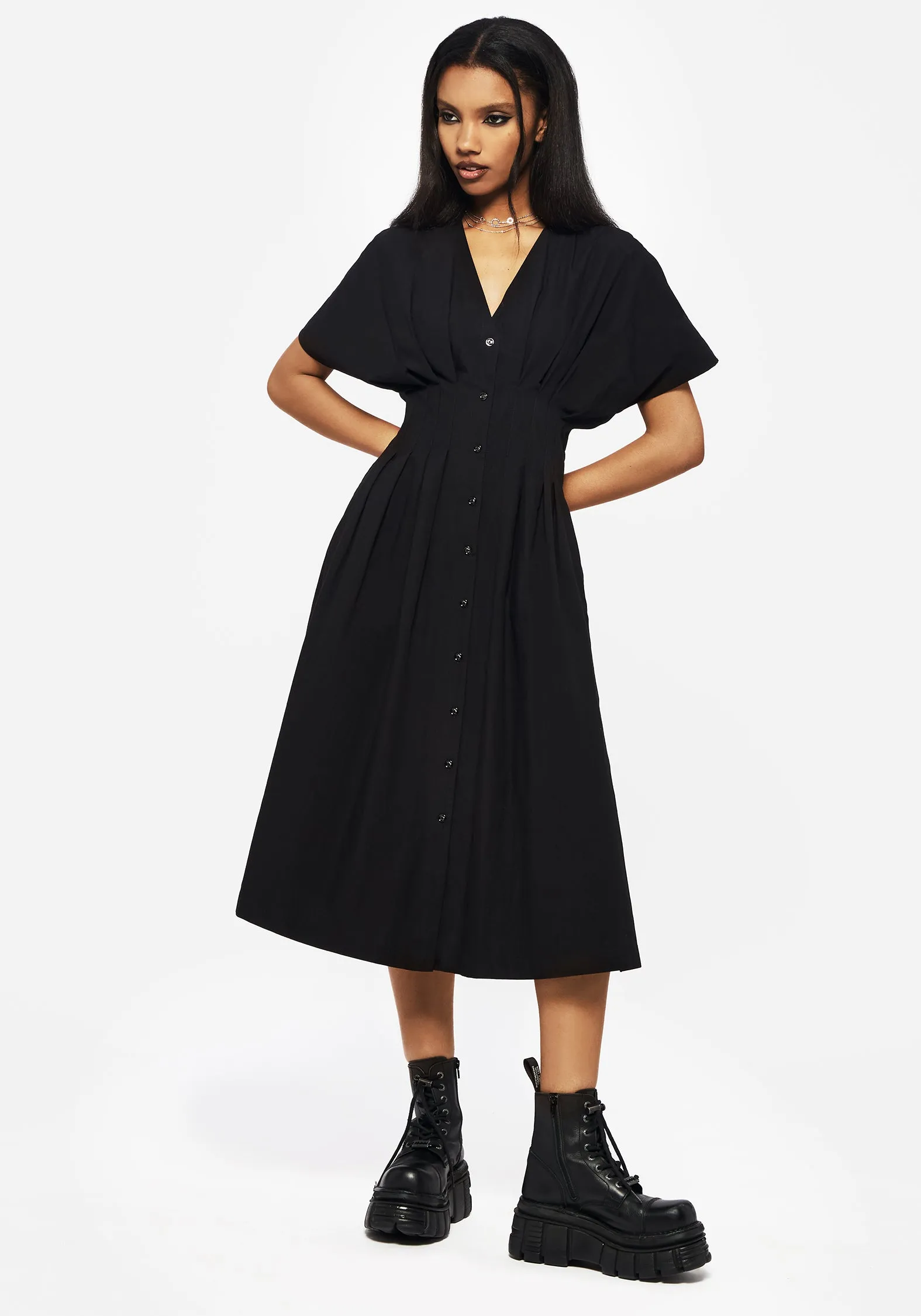 Finis Cotton Button Up Midi Shirt Dress Contemporary Style