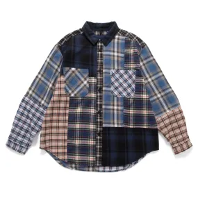 Metallic Finish Athletic Cut (ST469) Check Patchwork Shirt