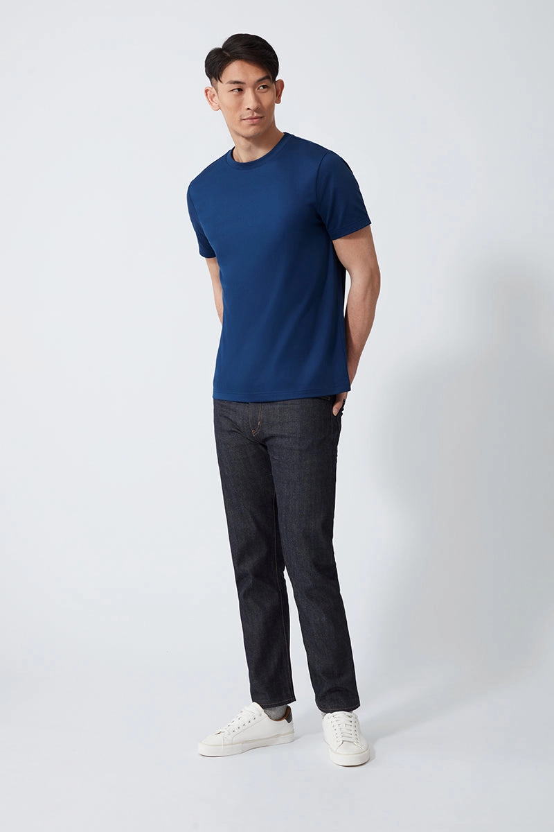 Layering Fashion Fashionable Look Regal Crew Neck T-Shirt | Blue NYE073