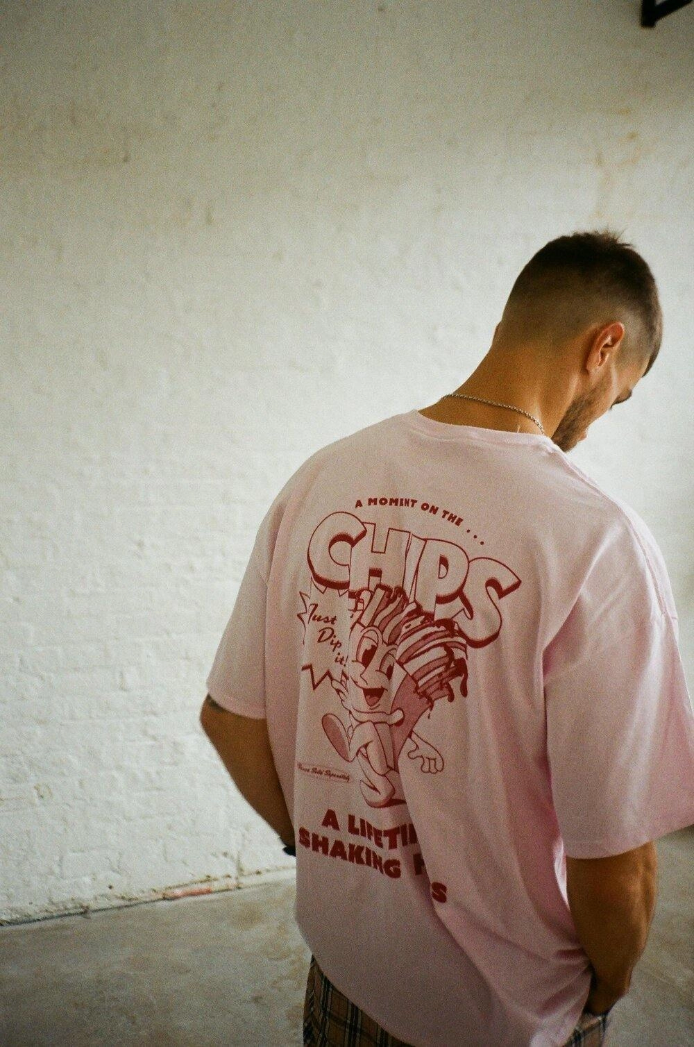 Pomme Frite x UN:IK 'Mr Chips' Tee - Pink Retro Style