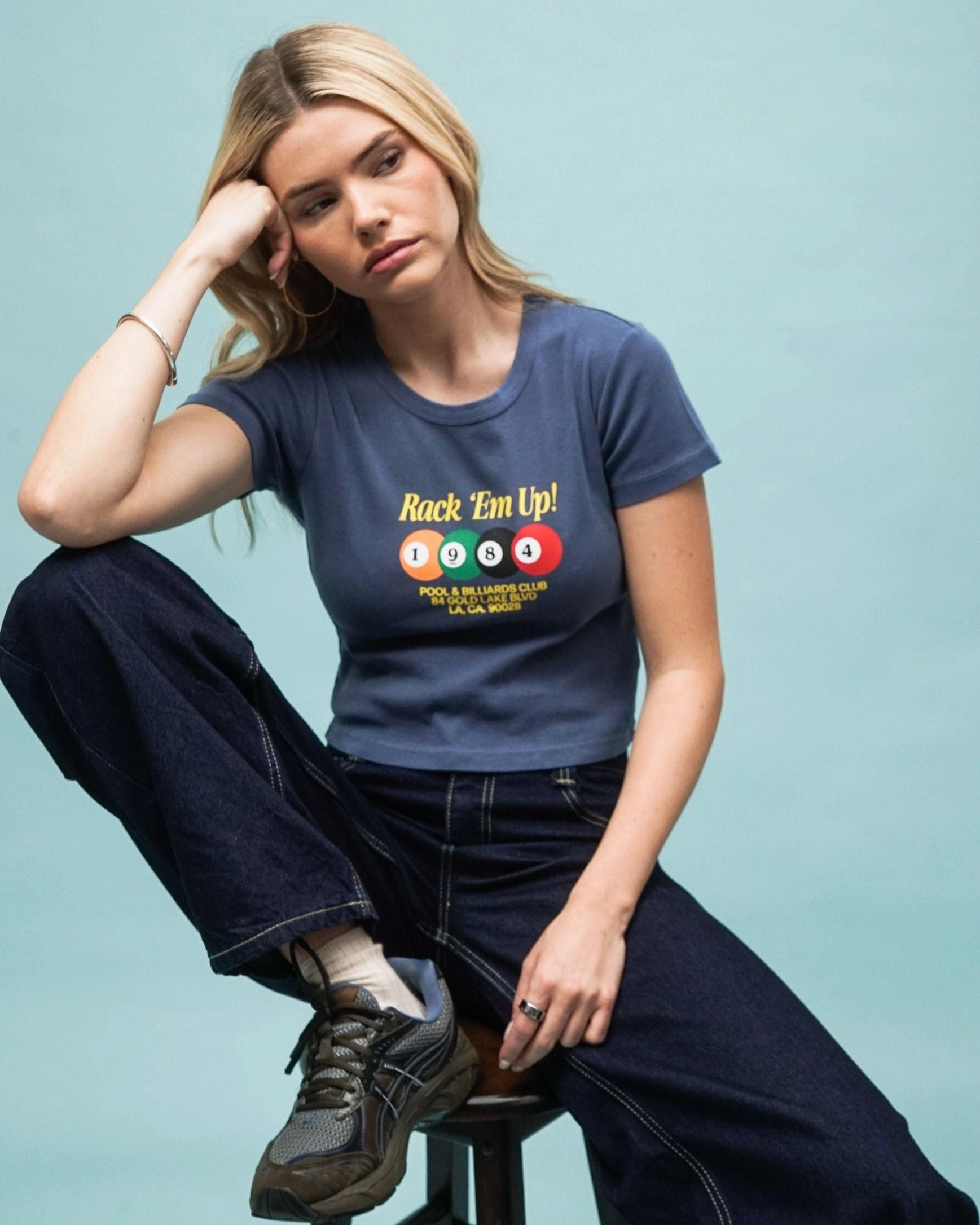 Vice 84 'Rack 'Em Up' Vintage Washed Baby Tee - Blue back to school Soft Fit Wear