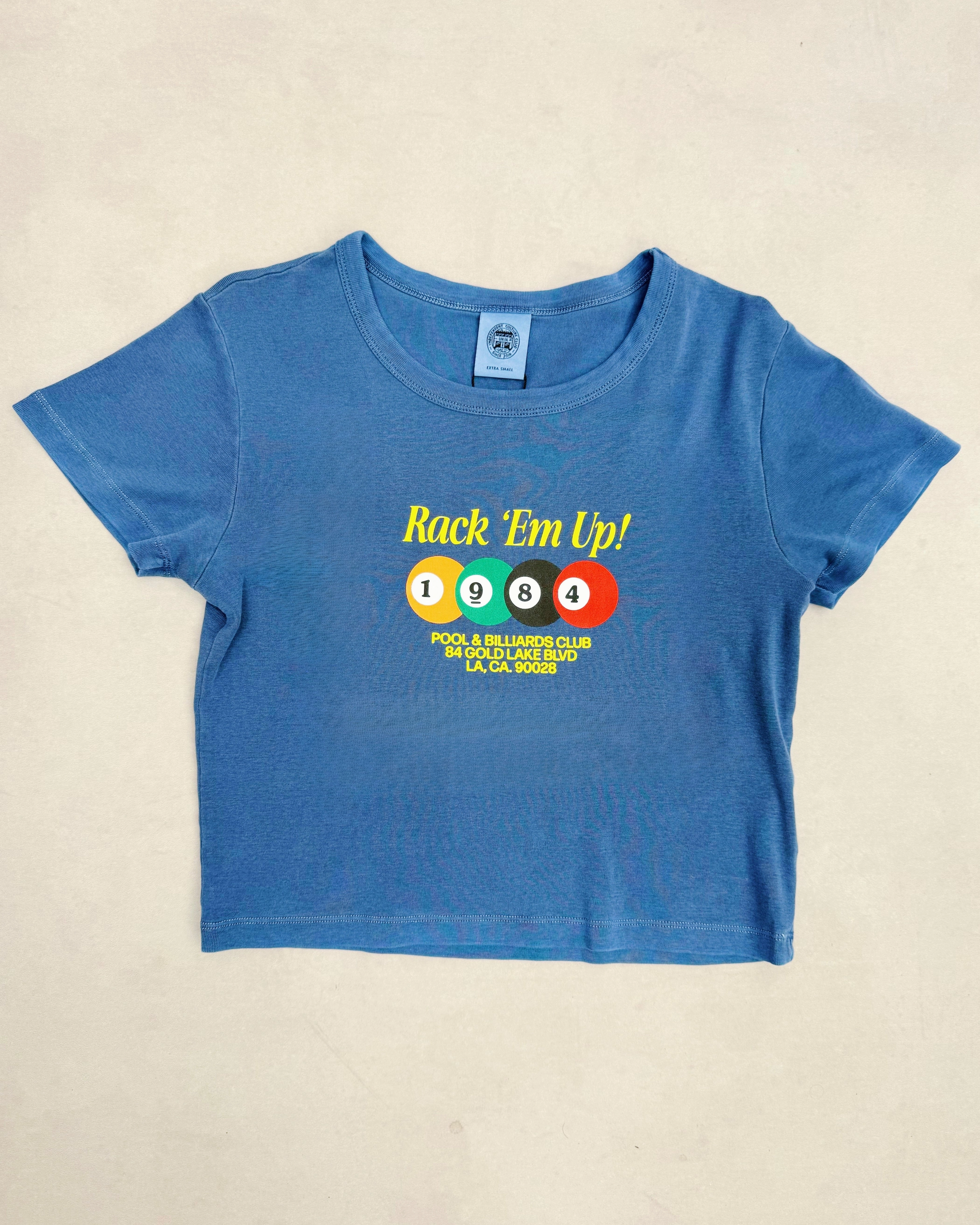 Vice 84 'Rack 'Em Up' Vintage Washed Baby Tee - Blue Outdoor Gear Sporty Design