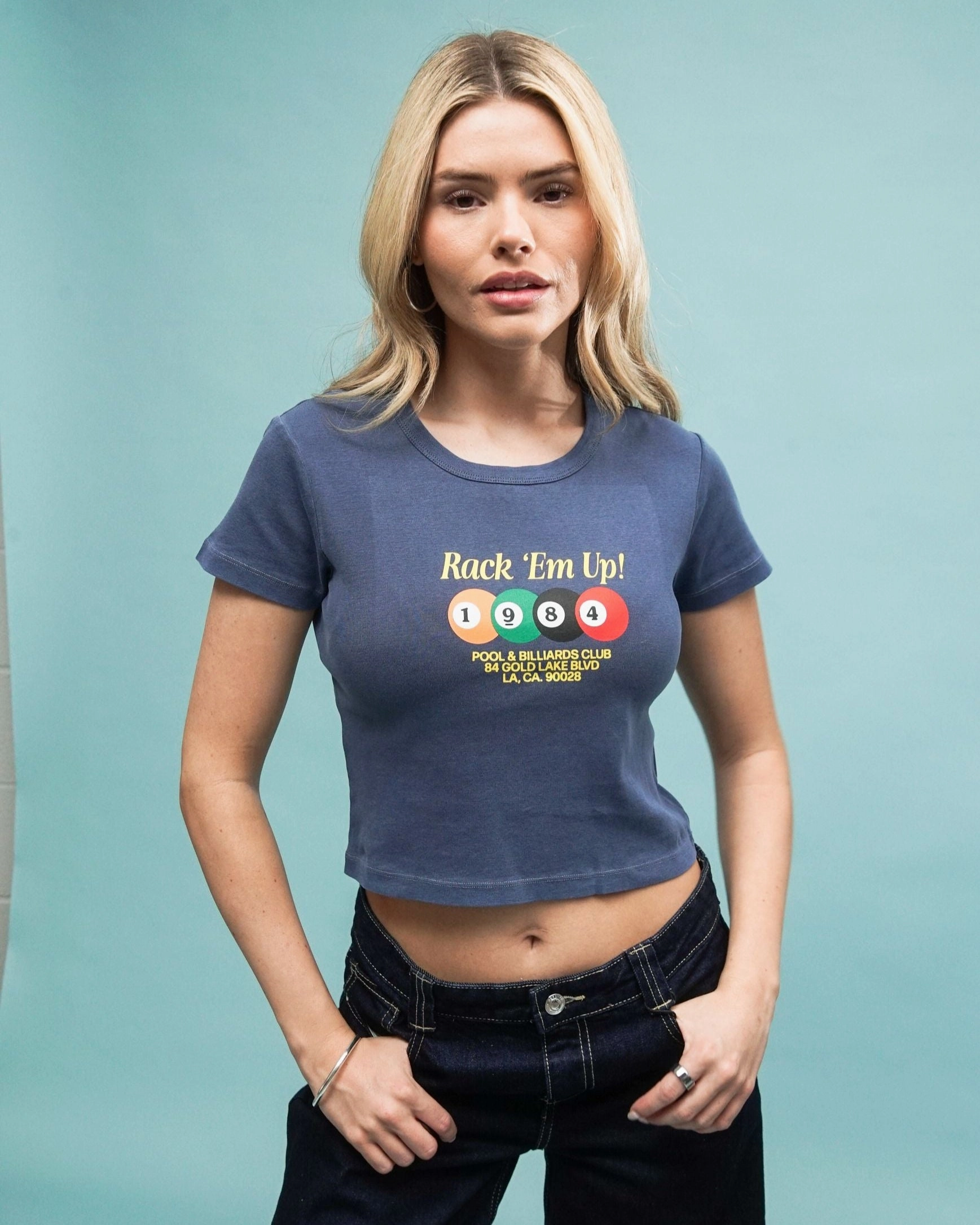Distressed Hem Finish Comfy Essentials Wear Vice 84 'Rack 'Em Up' Vintage Washed Baby Tee - Blue
