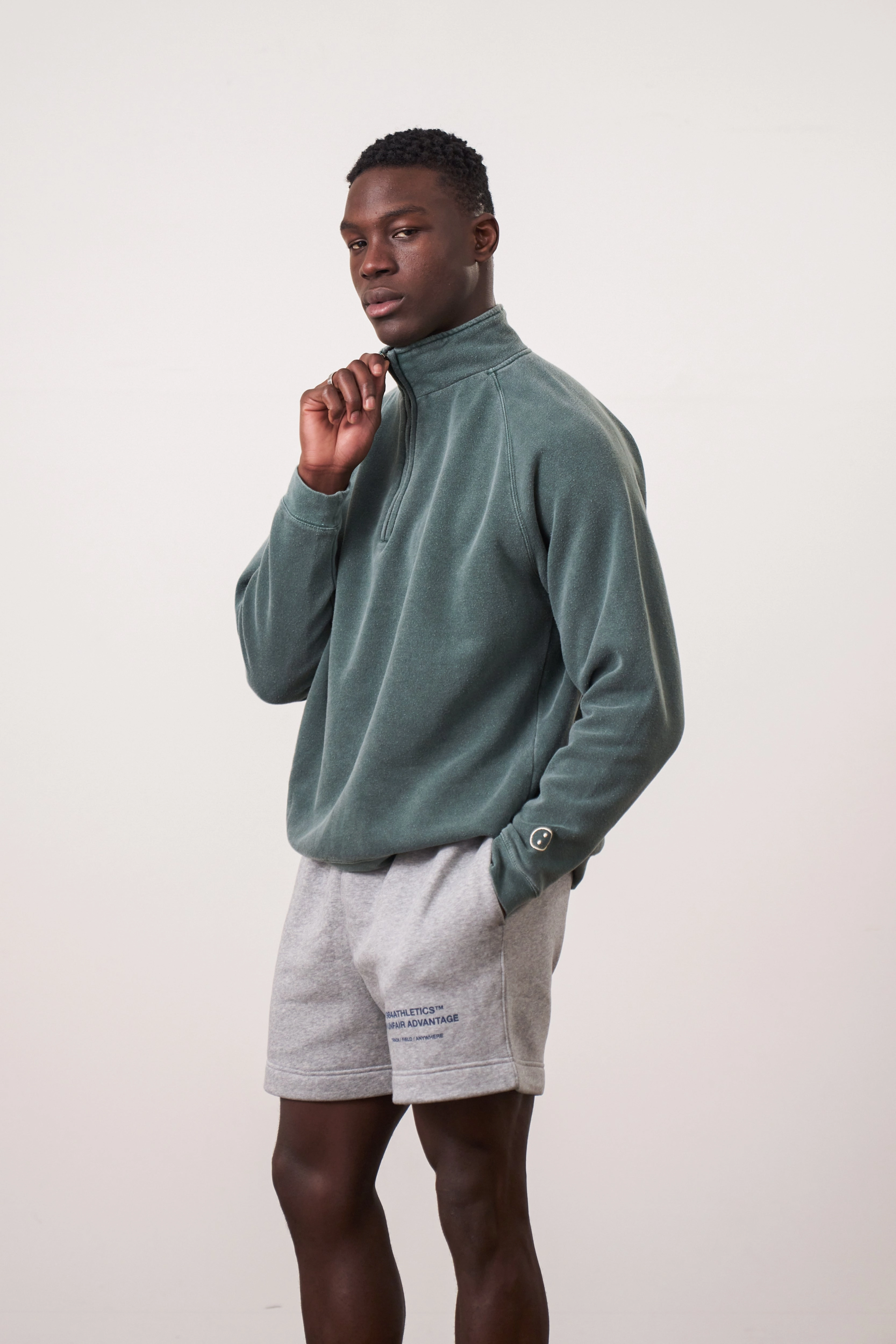 Multipack Deal Essentials Vintage Washed 1/4 Zip Sweatshirt - Forest