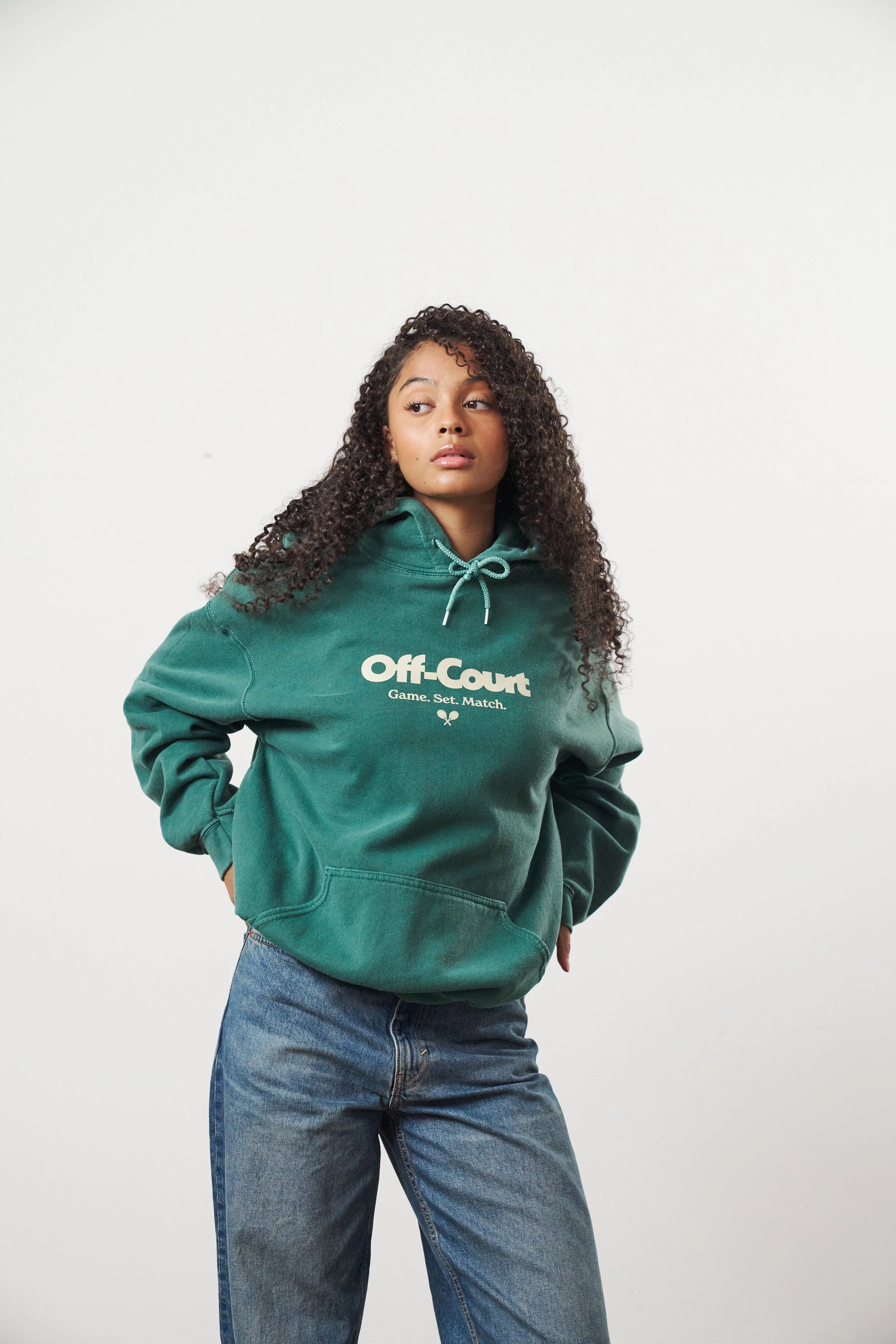 Drawcord Hem Layered Hood Design Vice 84 'Off-Court GSM' Vintage Washed Hoodie - Forest
