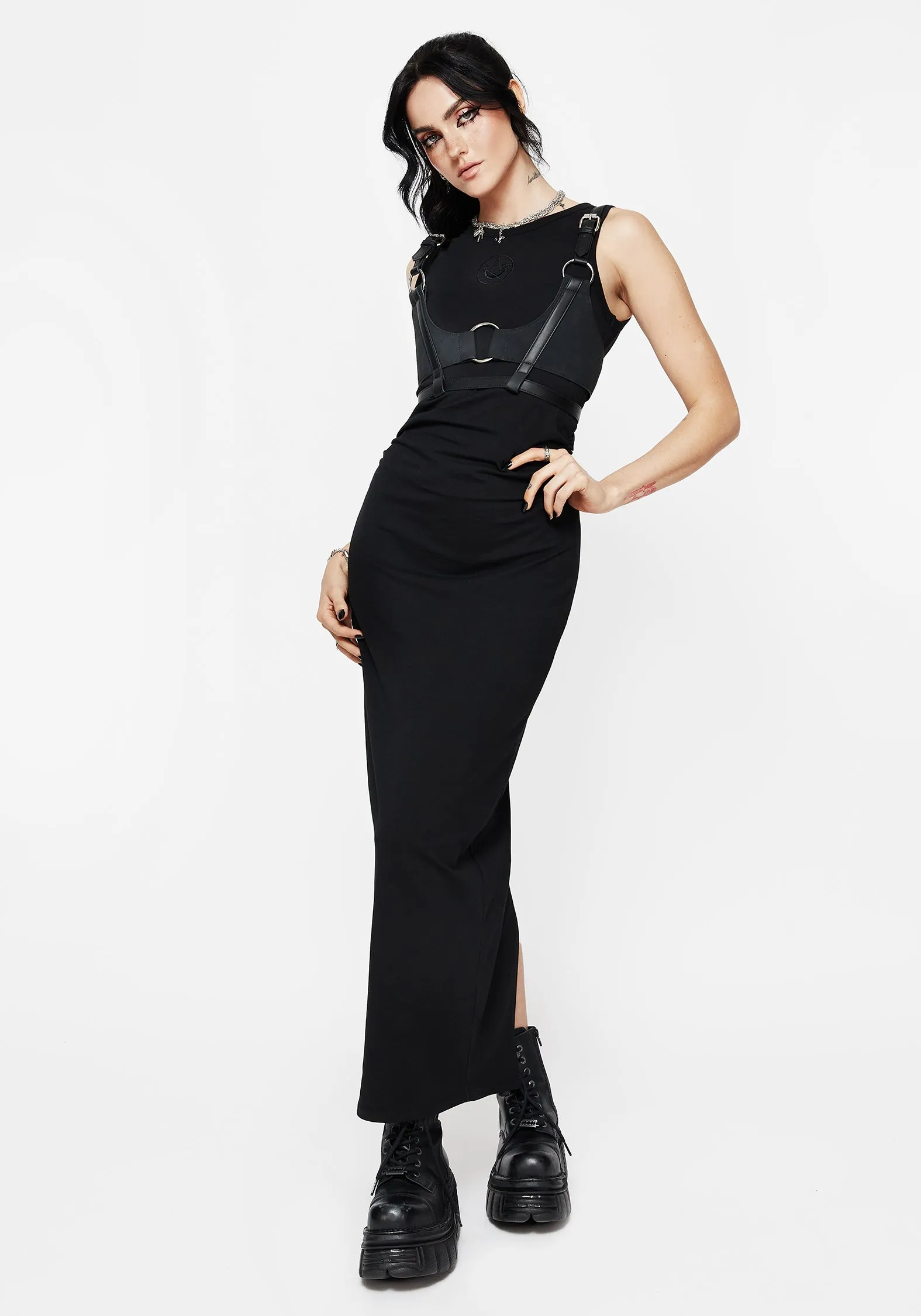 Airy Fit Fright Cotton Pentagram Embroidered Maxi Dress