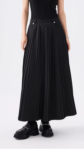 Front Pleated Flare Skirt Slim Fit Band