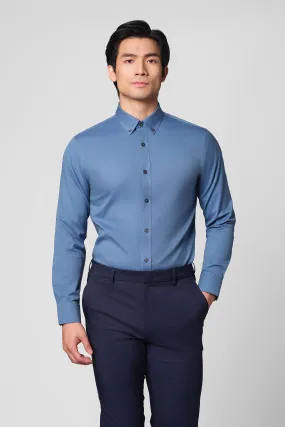 ??Frozen in Tones?? Waterless Dye Button-Down Dress Shirt | Permafrost Blue 22812N Tailored Silhouette Stretch Fabric