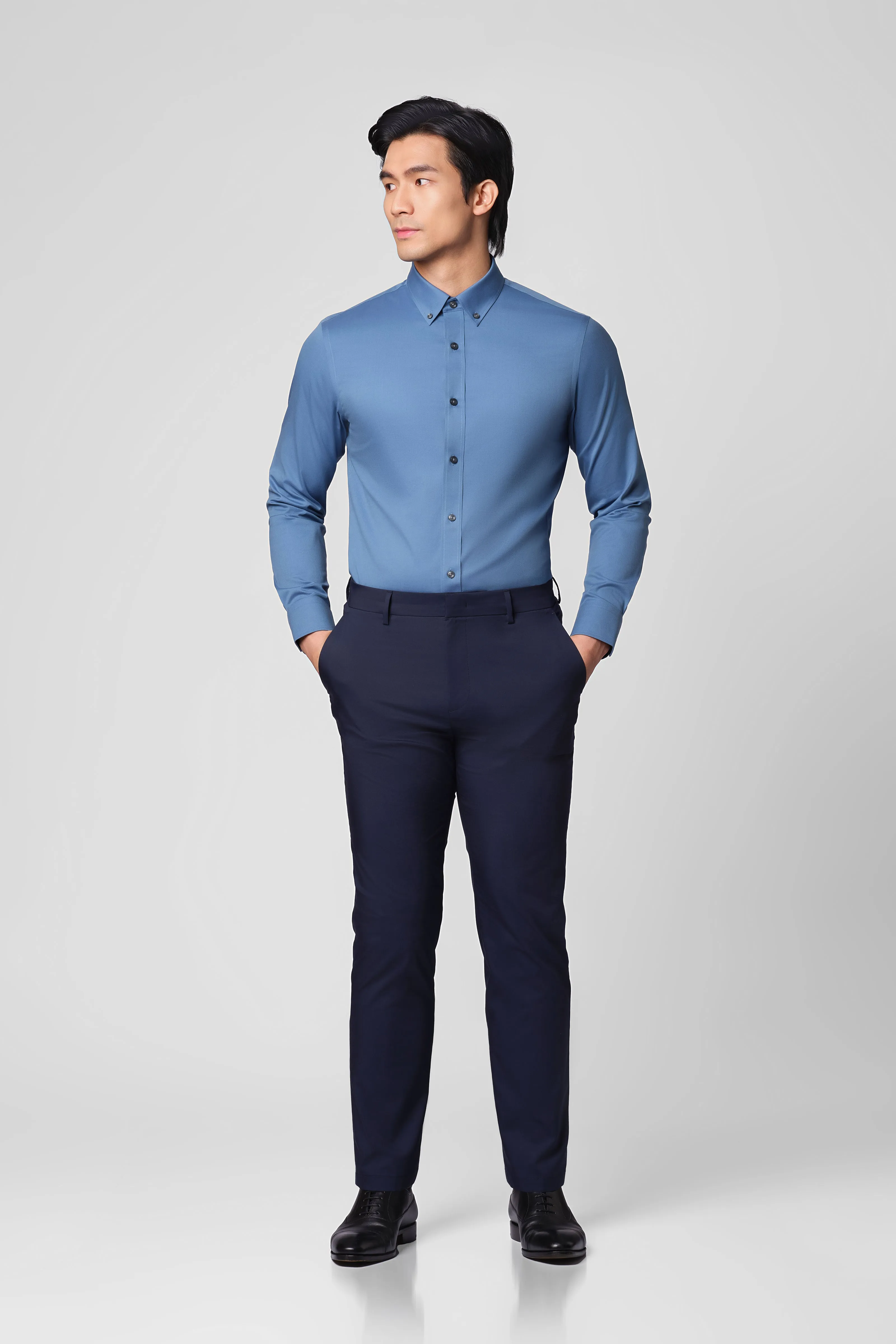Bold Prints ??Frozen in Tones?? Waterless Dye Button-Down Dress Shirt | Permafrost Blue 22812N