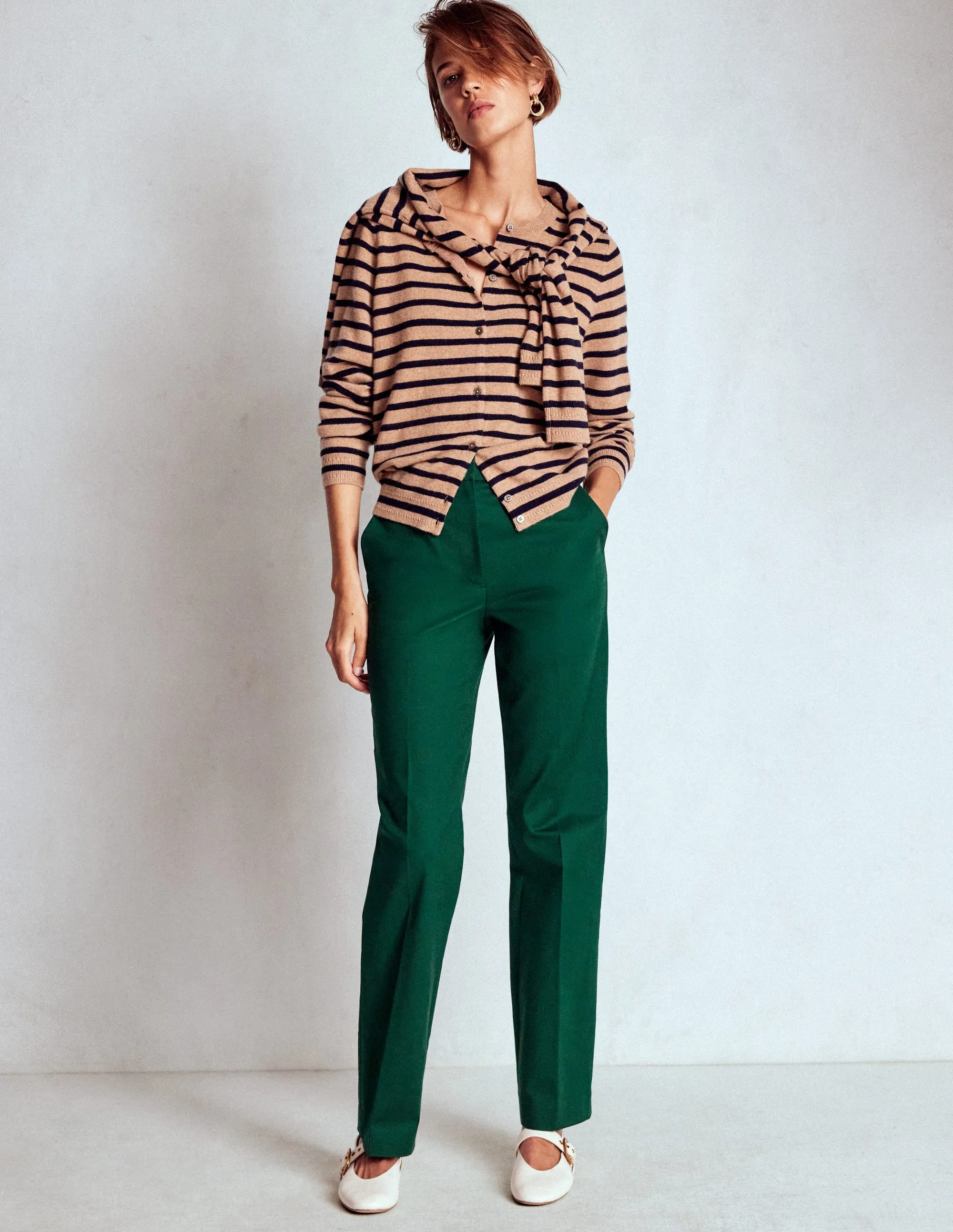 Adjustable Waist Stretch Panel Full Length Canonbury Trousers-Emerald Green