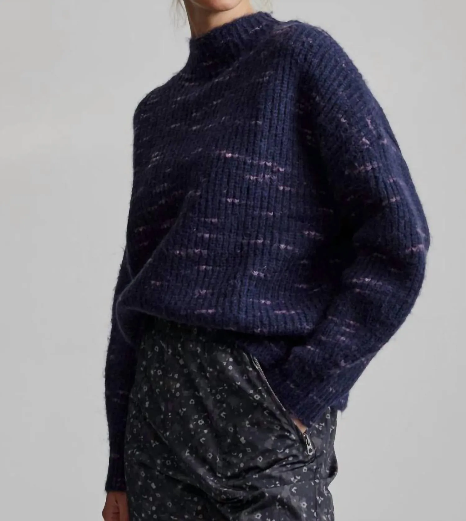 Fashion Knit Layer Cold Weather Comfort Albion Knit Top In Navy/super Pink