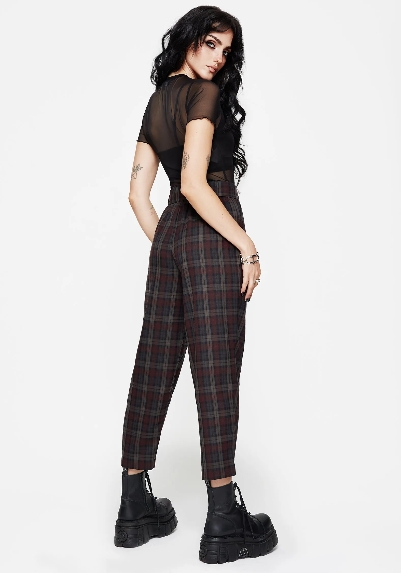 Kalma Check Tie Belt Tapered Trouser Soft Performance luxe feel