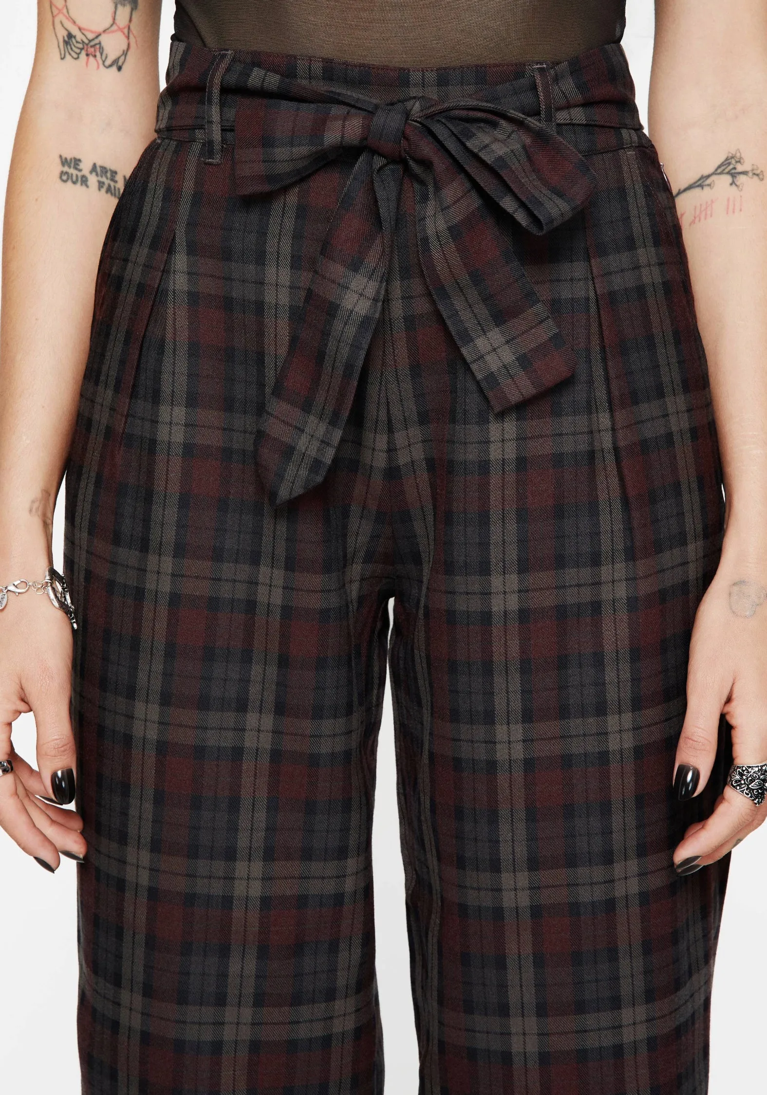 Timeless Design Kalma Check Tie Belt Tapered Trouser