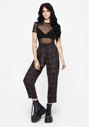 Kalma Check Tie Belt Tapered Trouser BreathableMeshLining High Quality Material