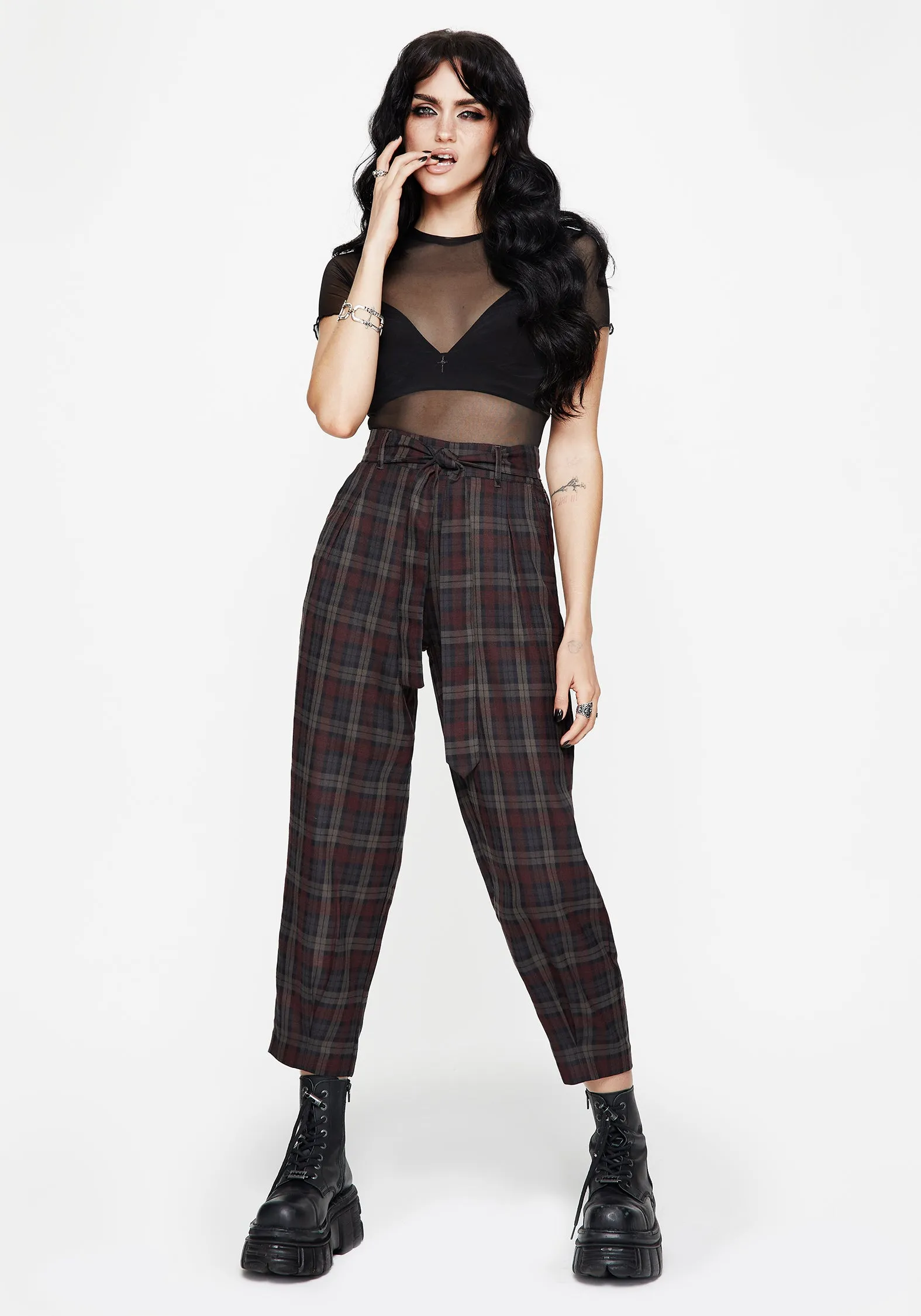 Kalma Check Tie Belt Tapered Trouser Sporty Appeal