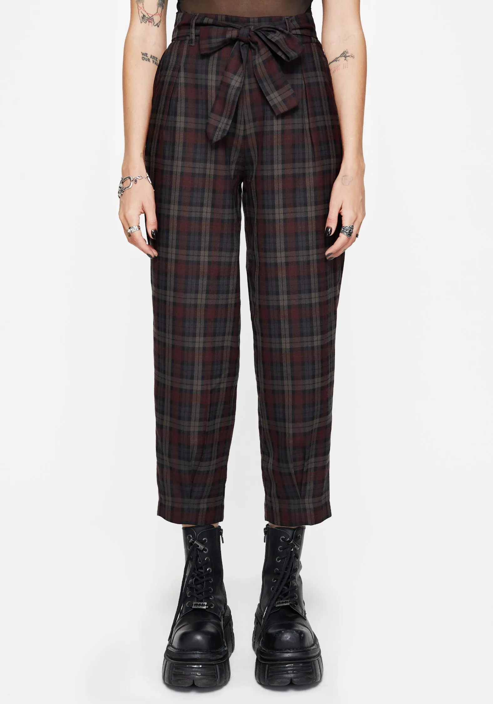 AntiPillingFabric Kalma Check Tie Belt Tapered Trouser