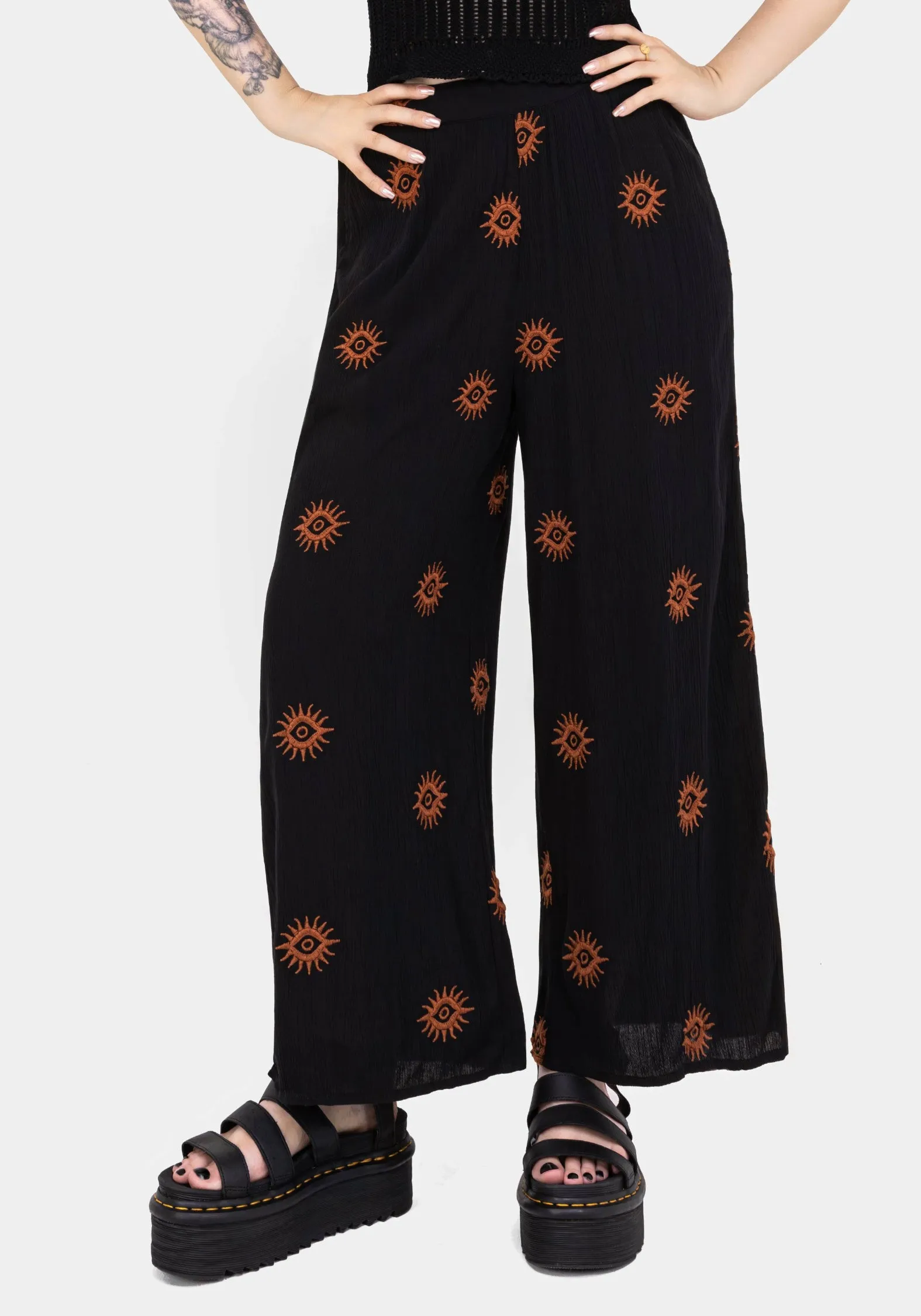 StretchFabric Solstice Embroidered Wide Leg Culotte