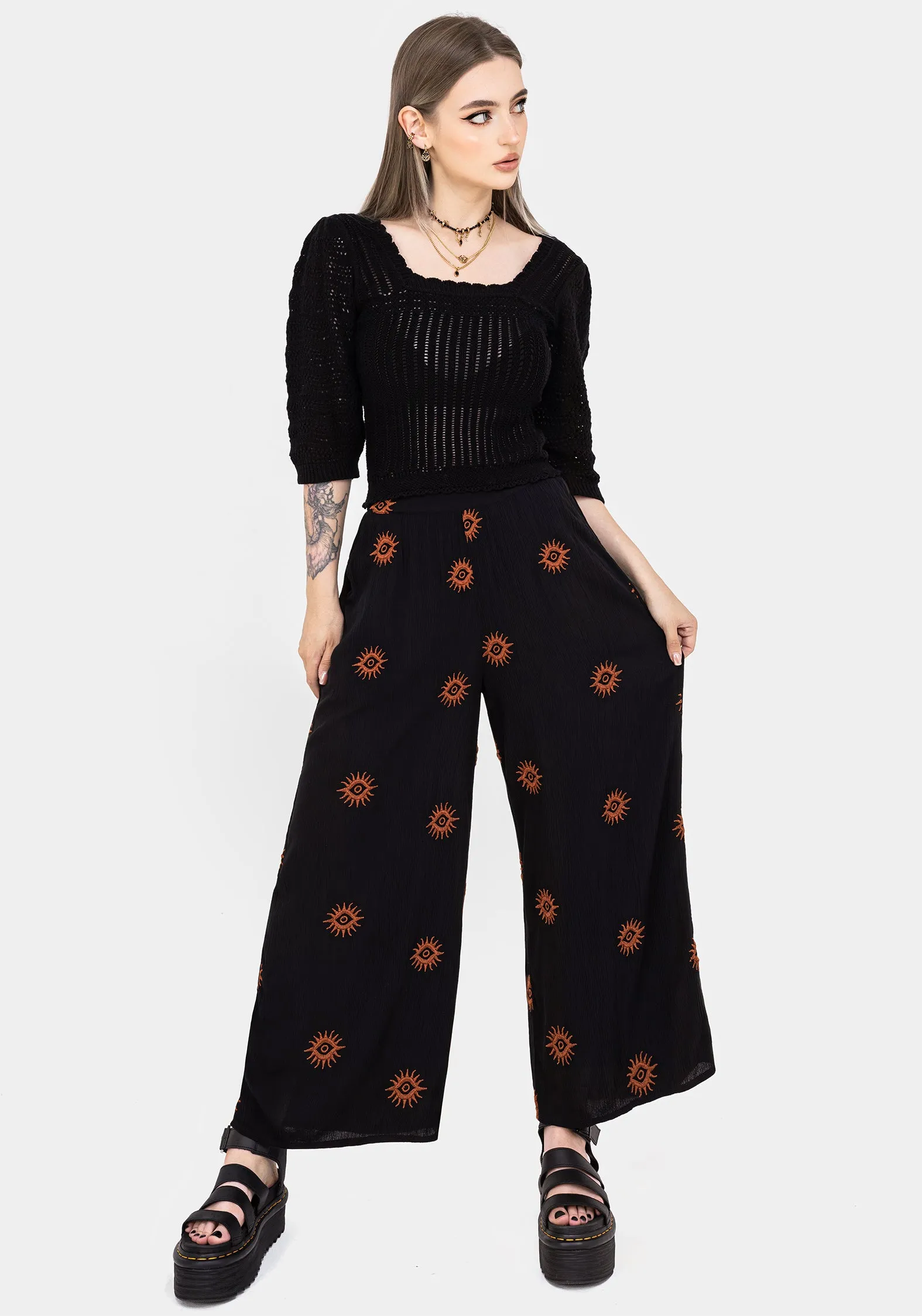 Solstice Embroidered Wide Leg Culotte Anti Pilling Surface