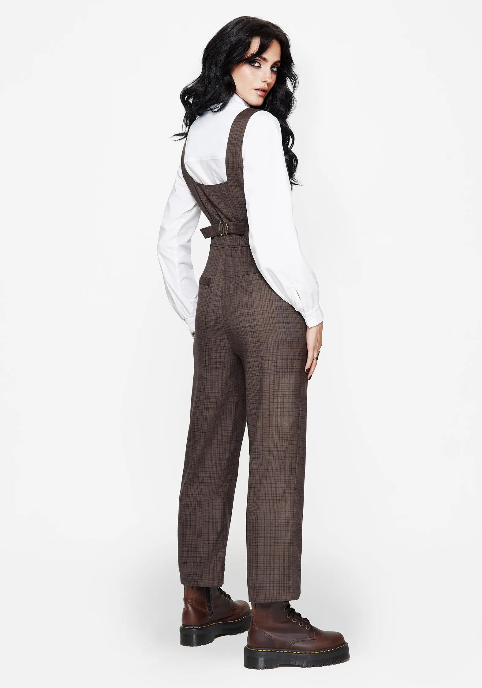 Comfortable Layering Body shaping Lamya Check Tailored Straight Leg Suspender Trouser