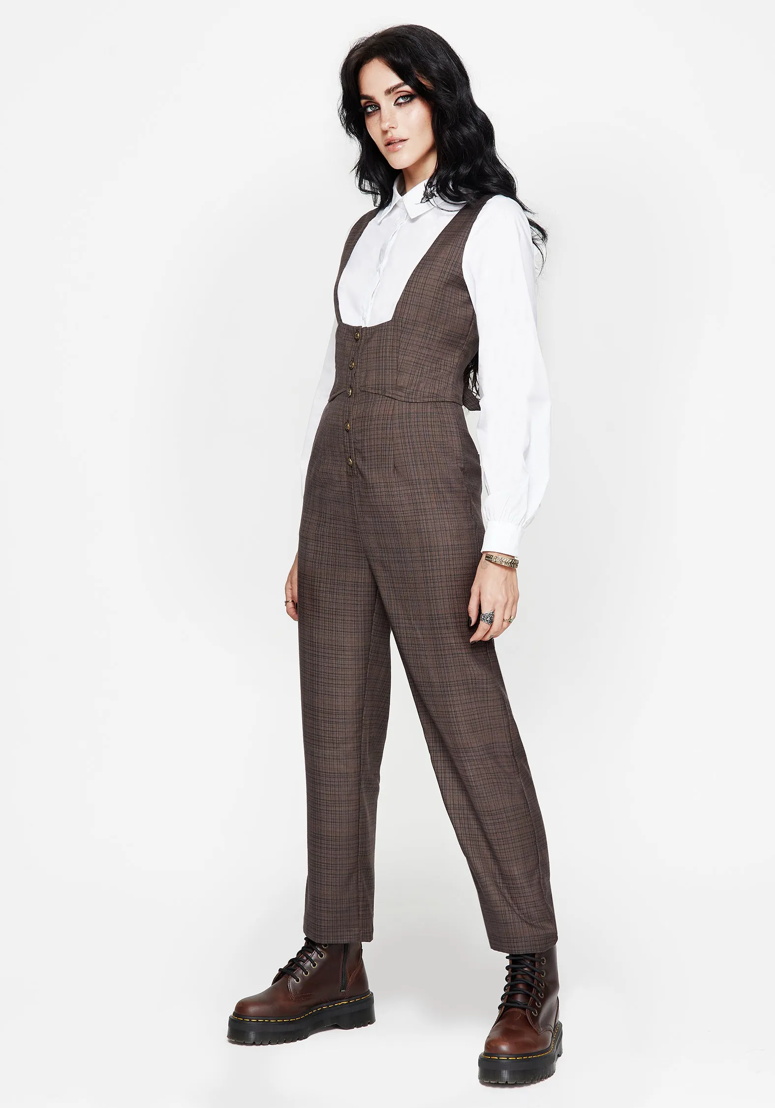 Lamya Check Tailored Straight Leg Suspender Trouser Anti Static Fabric