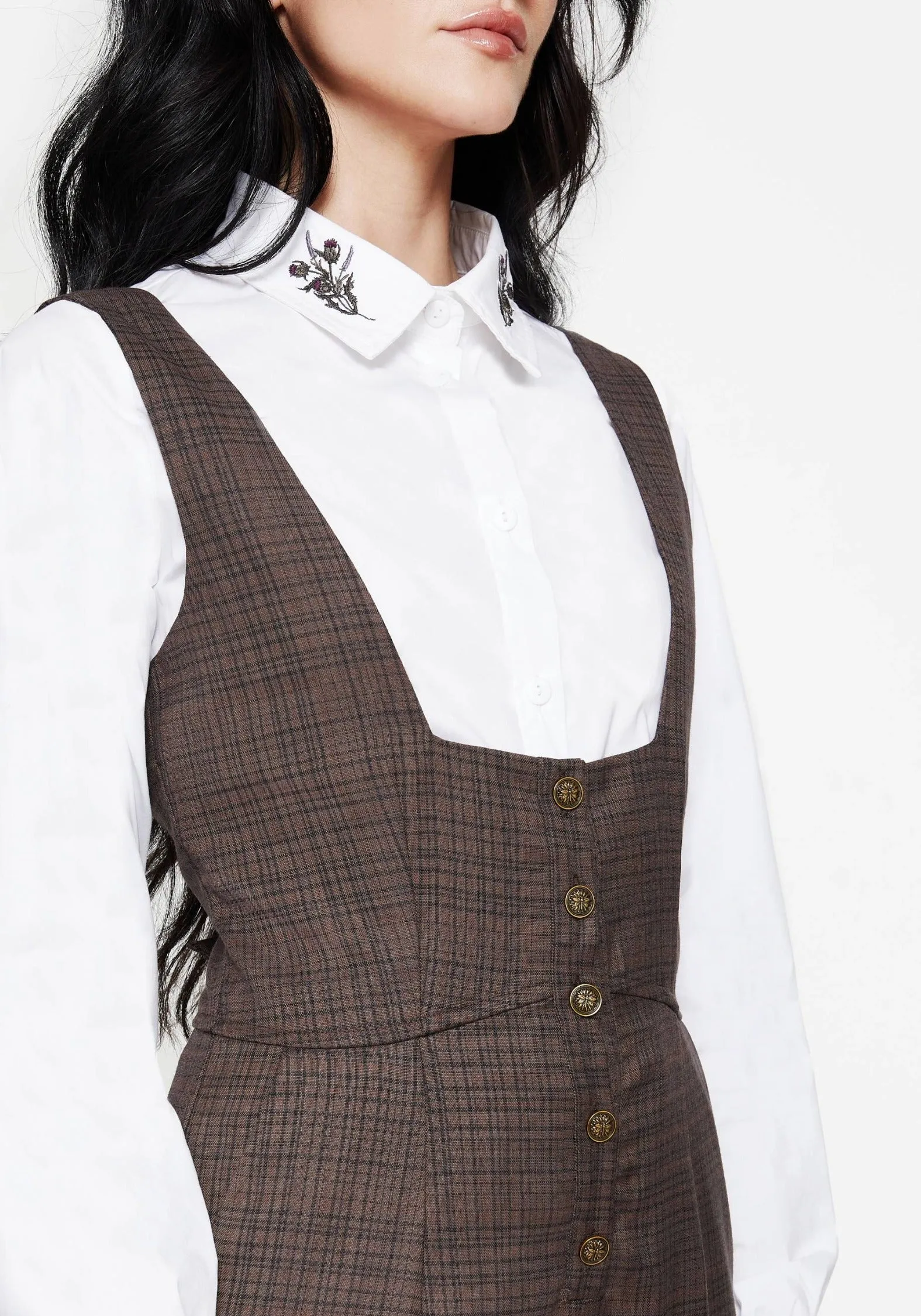 Reversible design Timeless Comfort Lamya Check Tailored Straight Leg Suspender Trouser