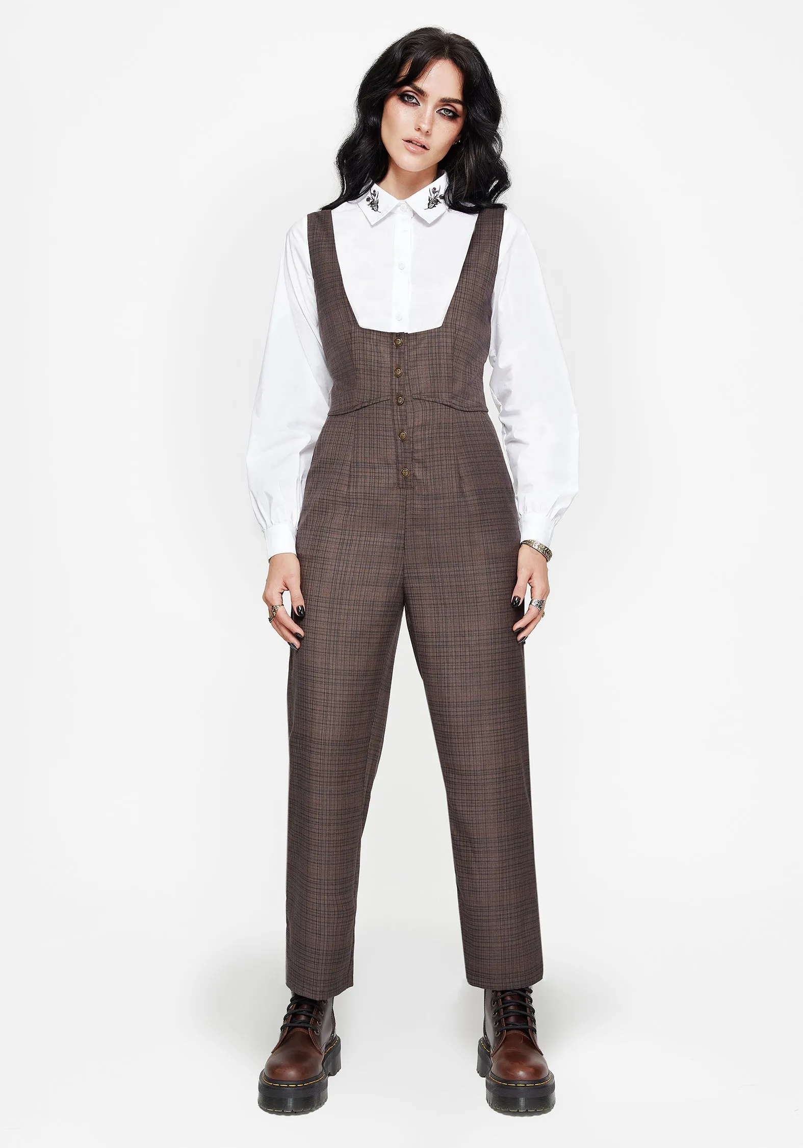 Lamya Check Tailored Straight Leg Suspender Trouser Ventilated Panels Quick Slip