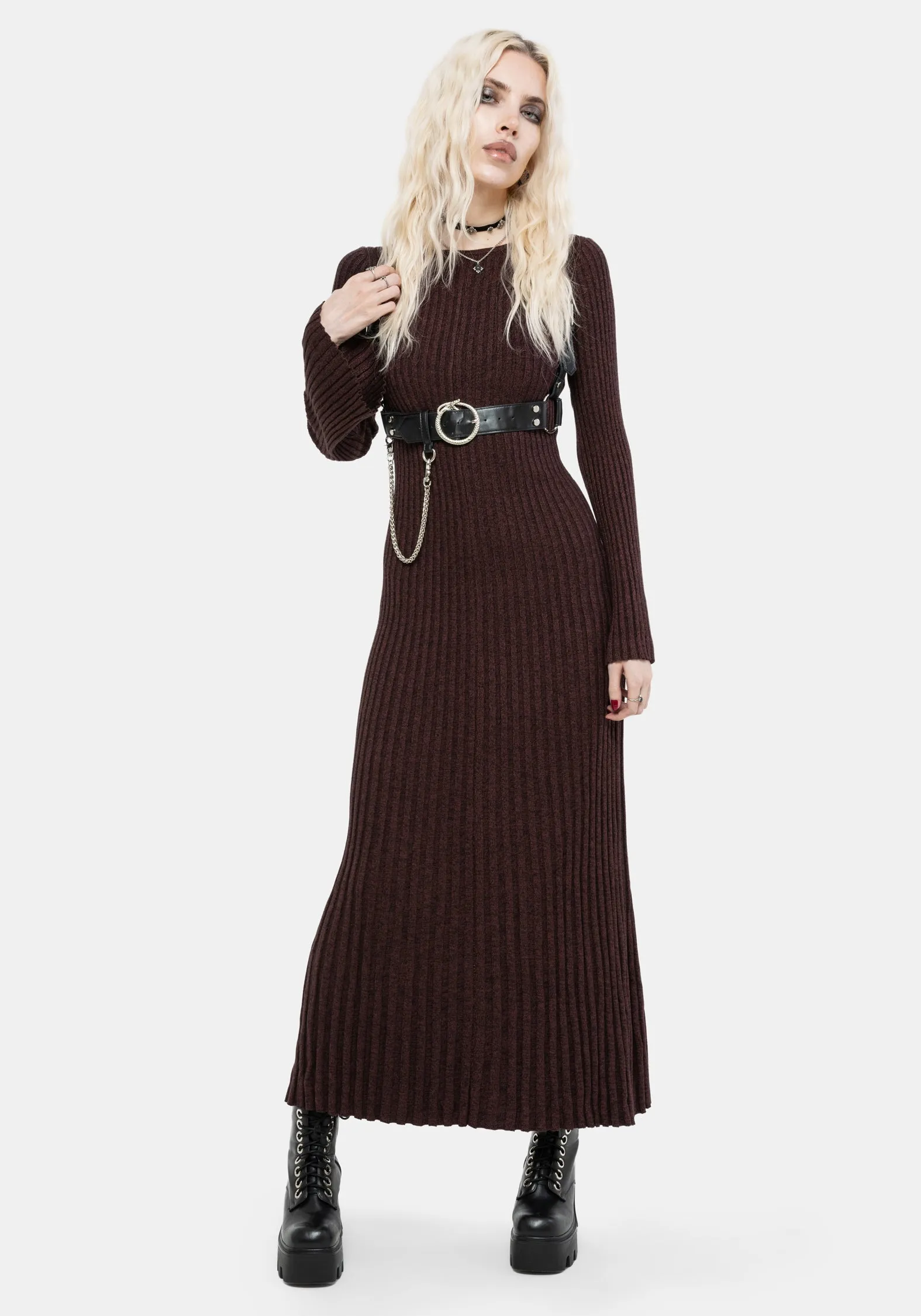 Side-Slit Sleek Wear Estella Long Sleeve Knit Maxi Dress