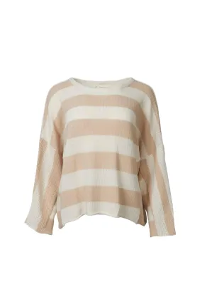 Hypoallergenic Fiber Comfy Winter Wear Lightweight Striped Cotton Sweater In Beige/ivory