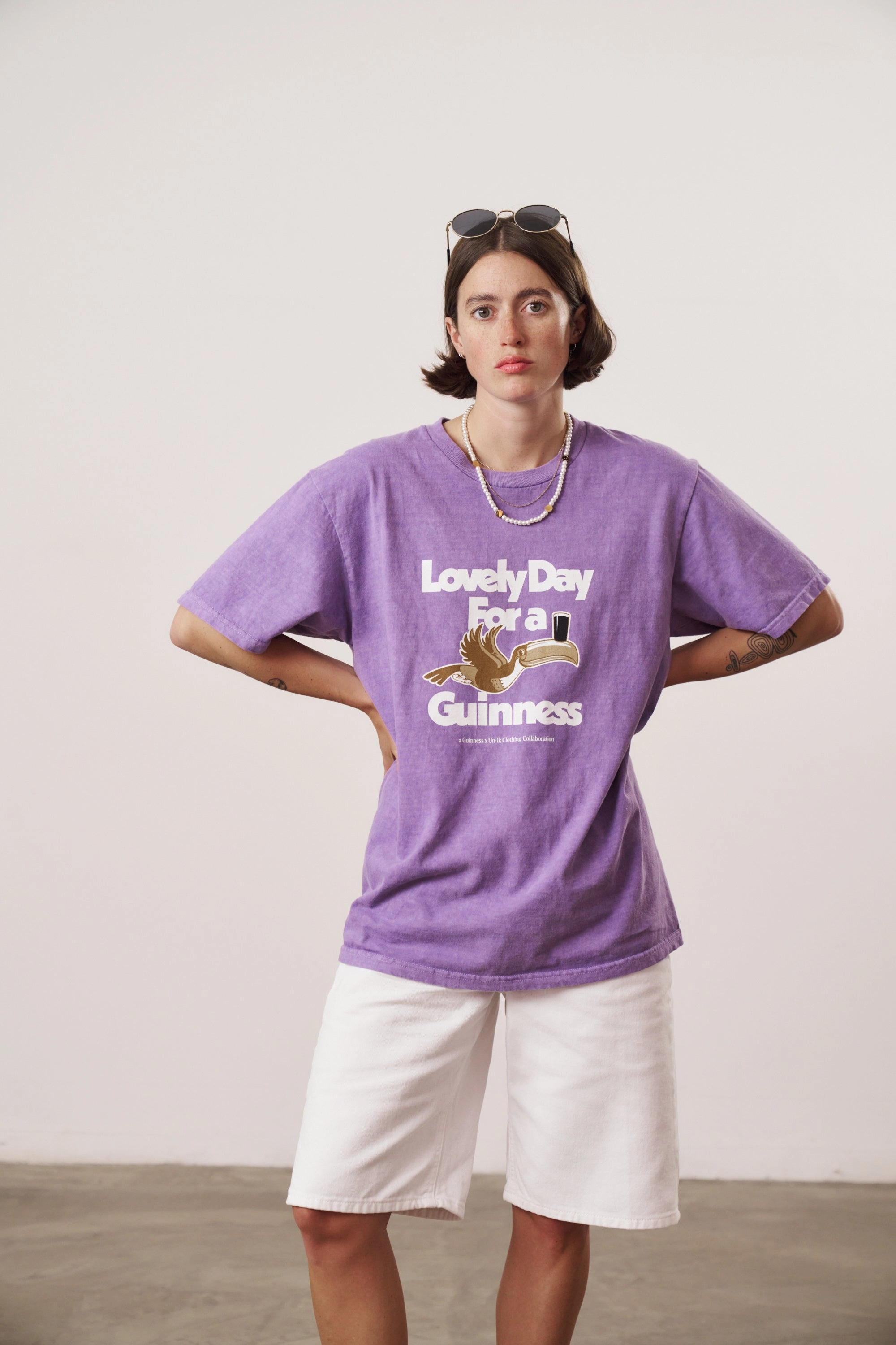 Soft Finish DoubleStitched Seams Guinness x UN:IK 'Lovely Day' Vintage Washed Tee - Purple