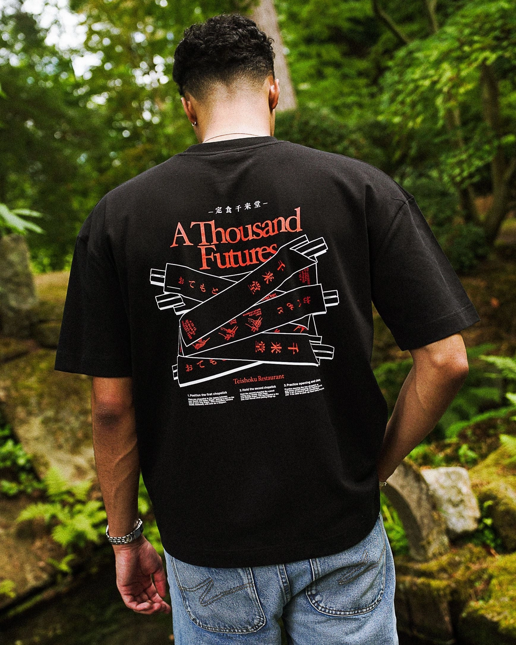 A Thousand Futures x Yunosuke 'Chopsticks' Tee - Black thermal Comfortable Shape