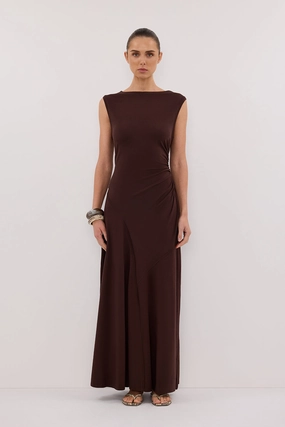 HADLEY CHOC SLEEVELESS KNIT MAXI DRESS Artisanal-Detail Belted-Style