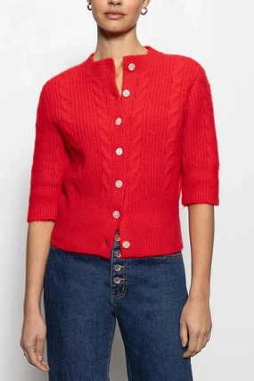Fuzzy Cable Cardigan In Bittersweet premium fabric