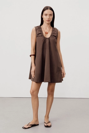 Fast Chic Mixed Fabric GABBY BITTER CHOC MINI DRESS