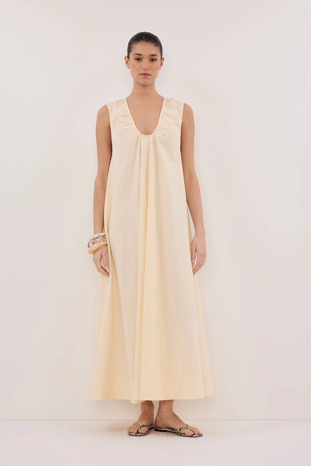 GABBY BUTTERMILK COTTON MIDI DRESS Travel Wear