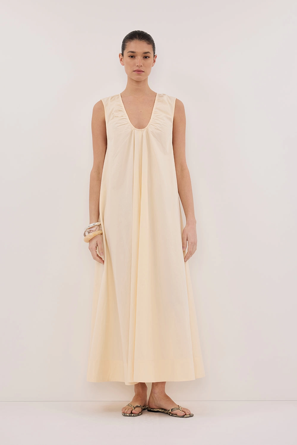 GABBY BUTTERMILK COTTON MIDI DRESS Trendy Wear Bold Design