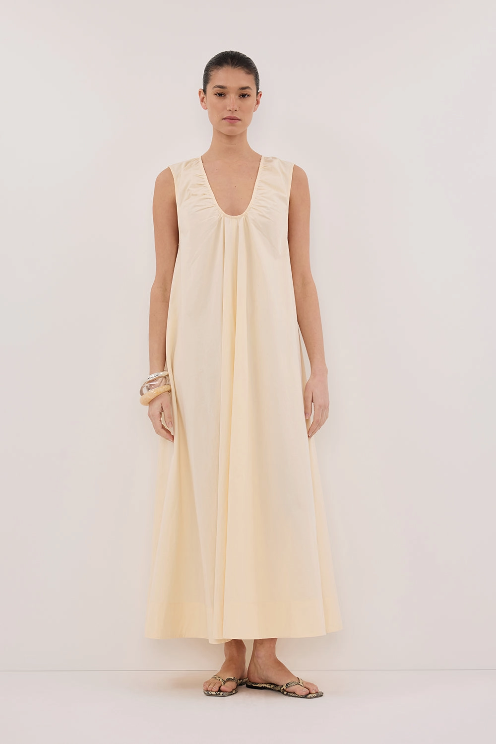 GABBY BUTTERMILK COTTON MIDI DRESS Casual event dress