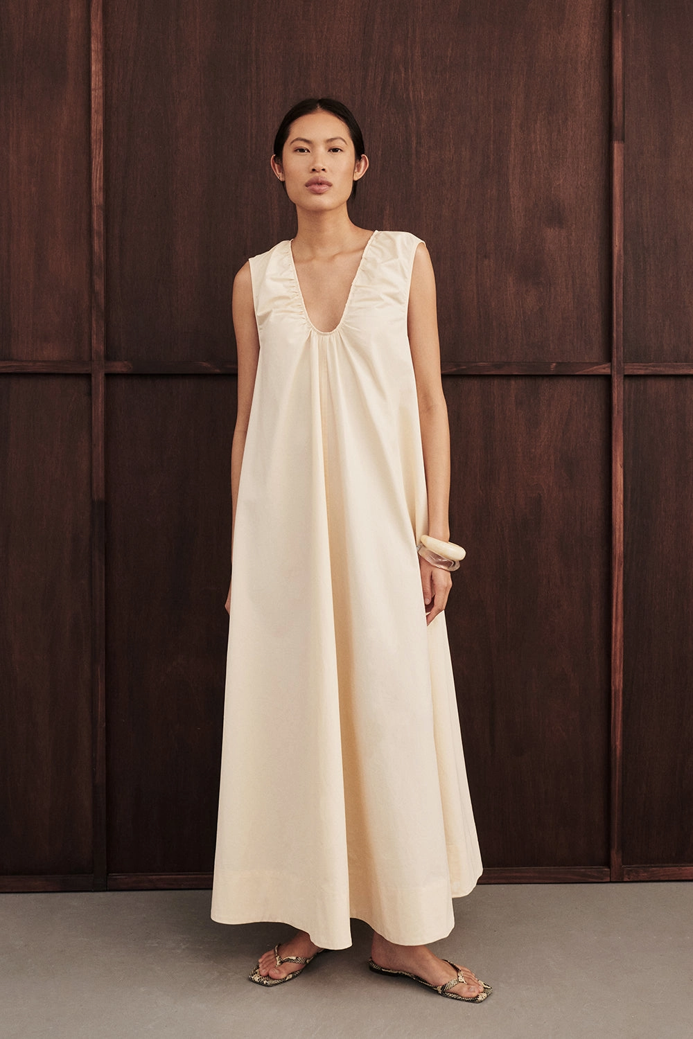 Subtle Lines GABBY BUTTERMILK COTTON MIDI DRESS