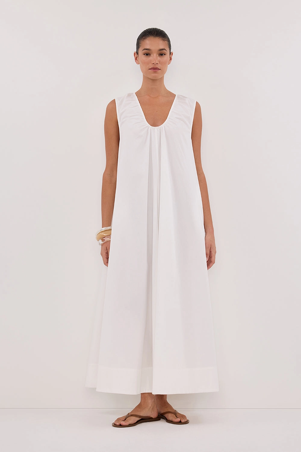 Refined fit GABBY WHITE COTTON MIDI DRESS